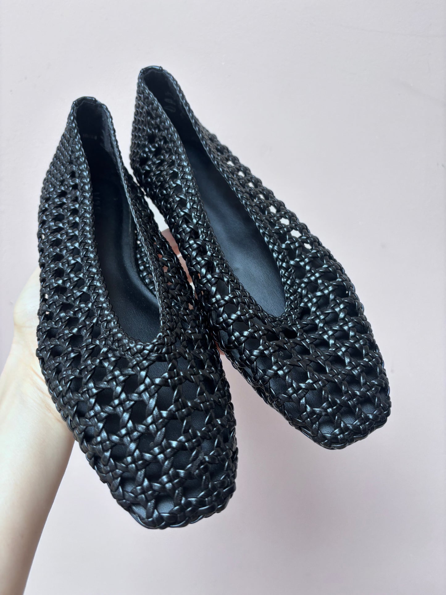 Black woven flats size 5