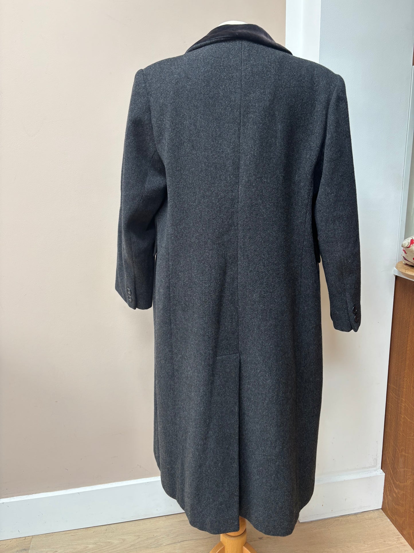 Charcoal grey wool coat velvet collar size 12