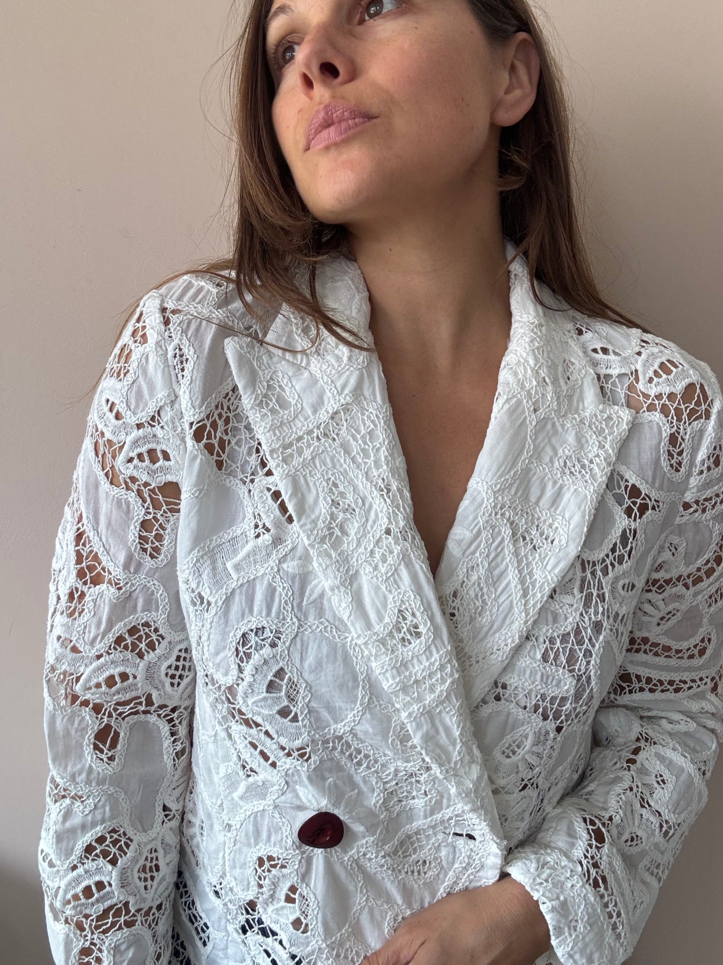 White lace double breasted blazer size Medium