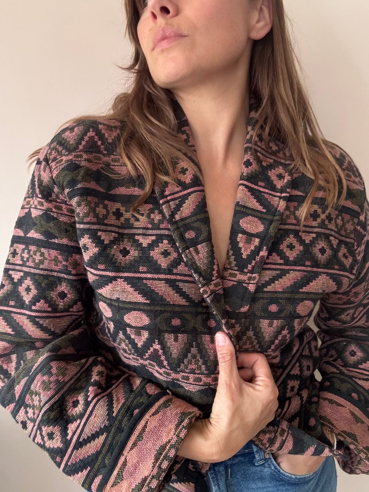 Vintage 100% cotton woven cropped jacket size 12/14