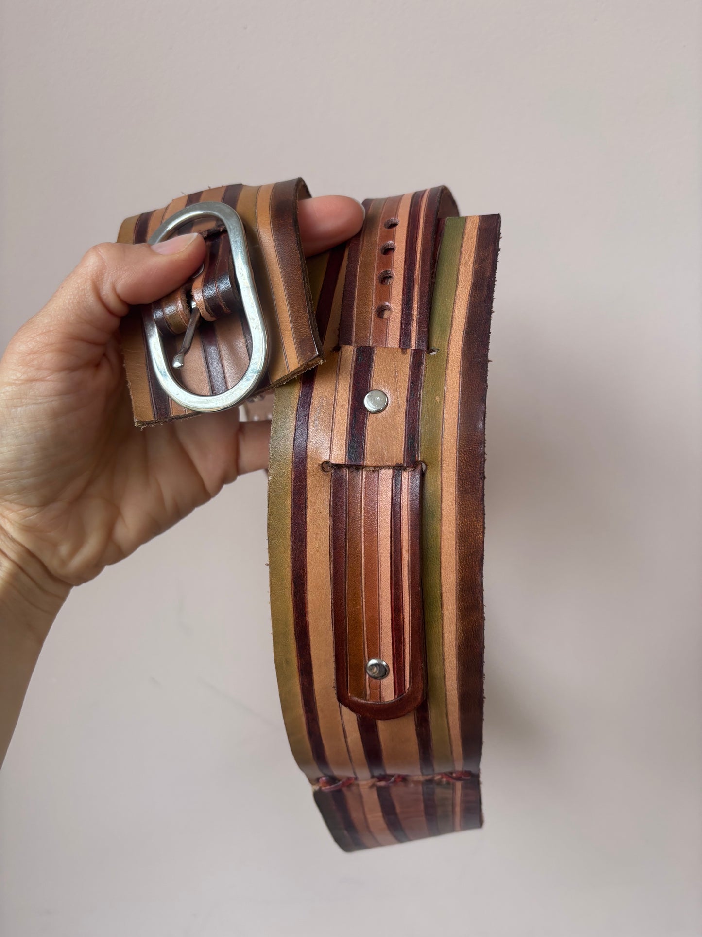 Vintage brown green wide leather waist belt size 8/10