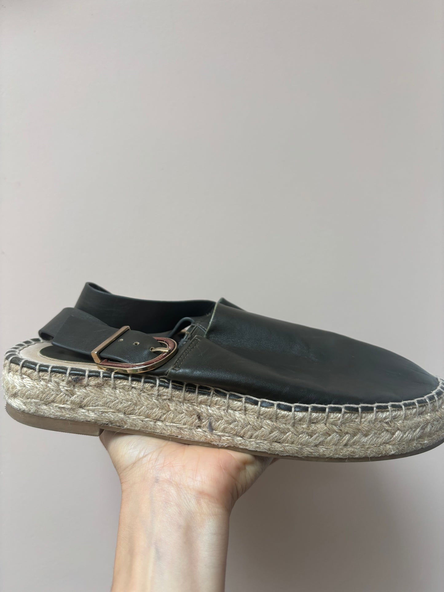 Green leather espadrilles size UK6