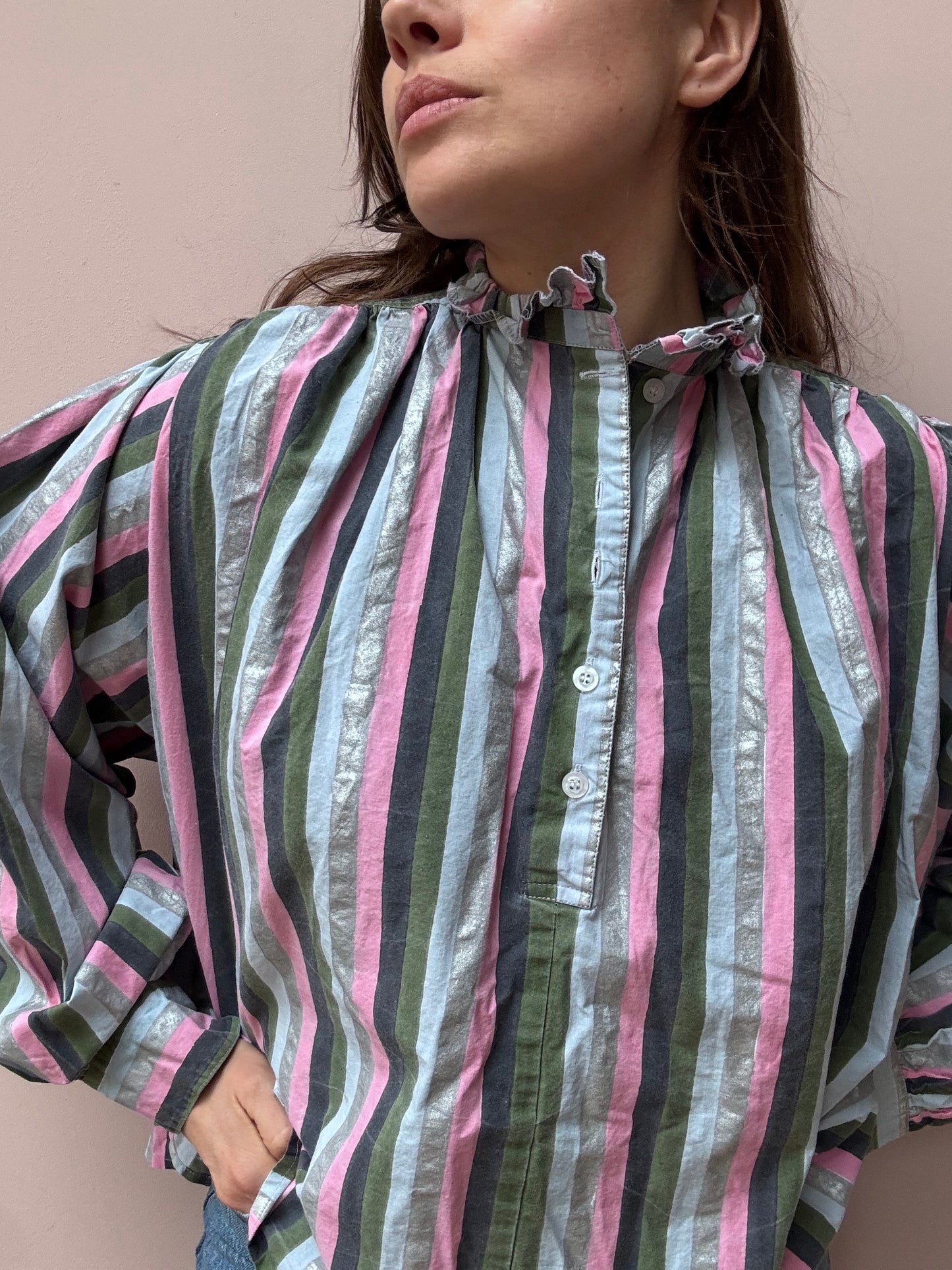 Blockprints striped cotton top size Small