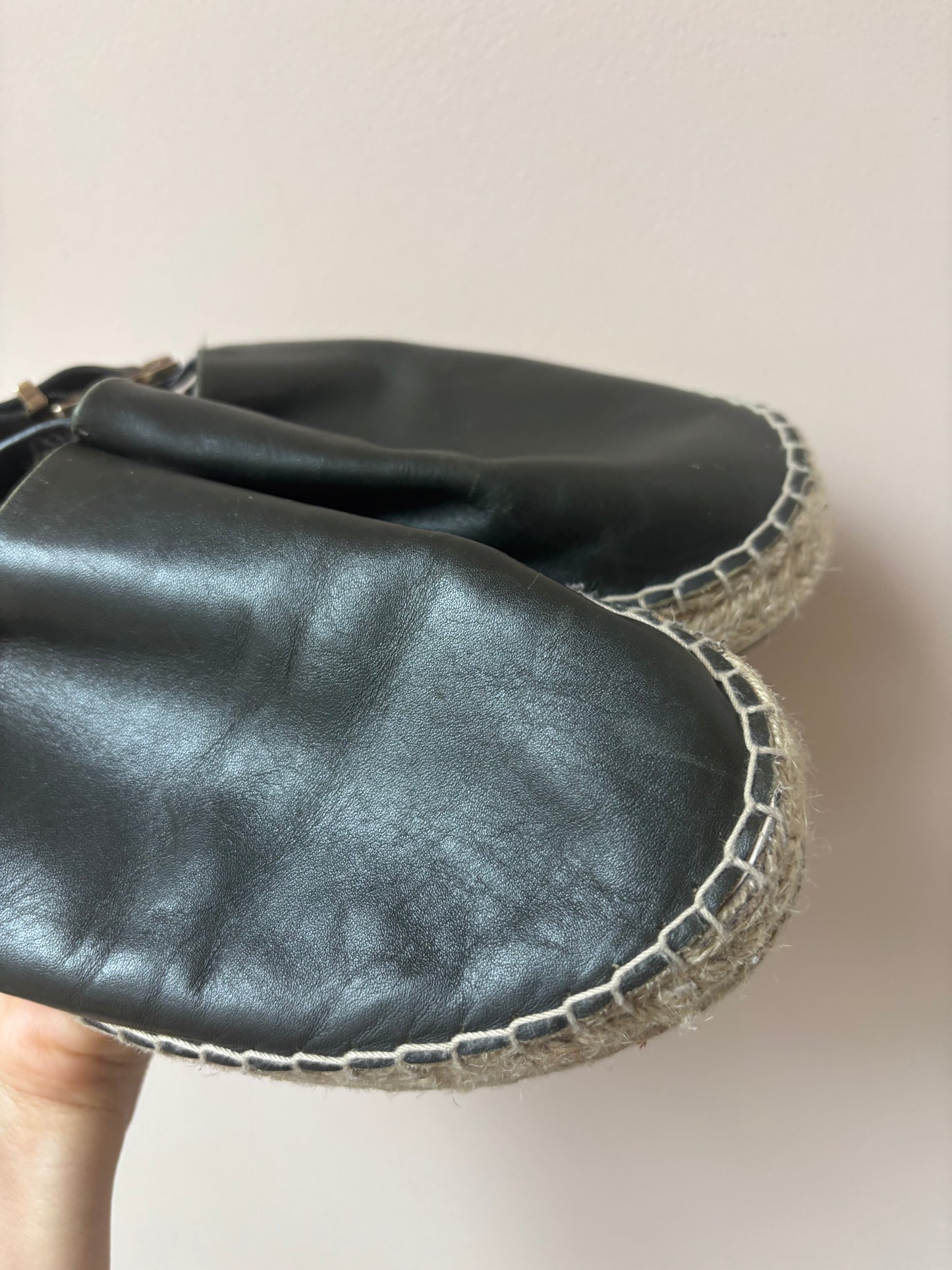 Green leather espadrilles size UK6