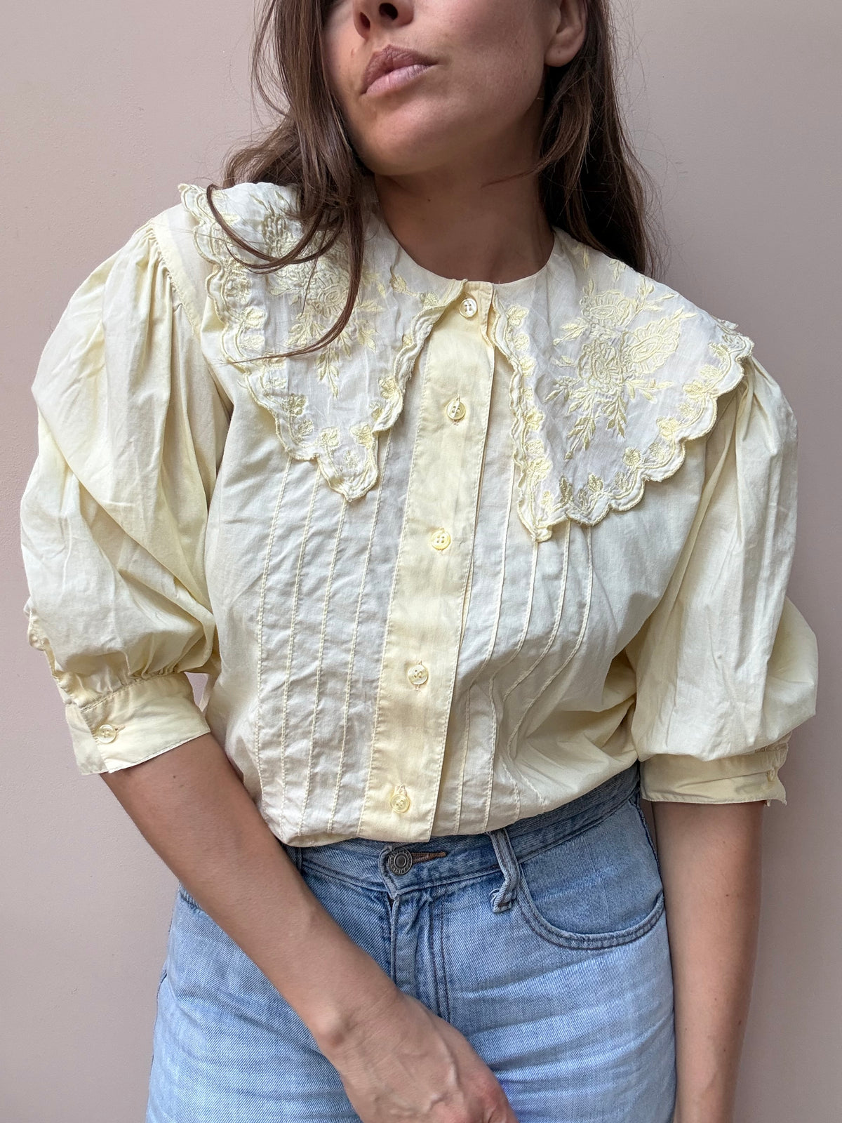 Vintage lemon blouse with oversized collar size 12