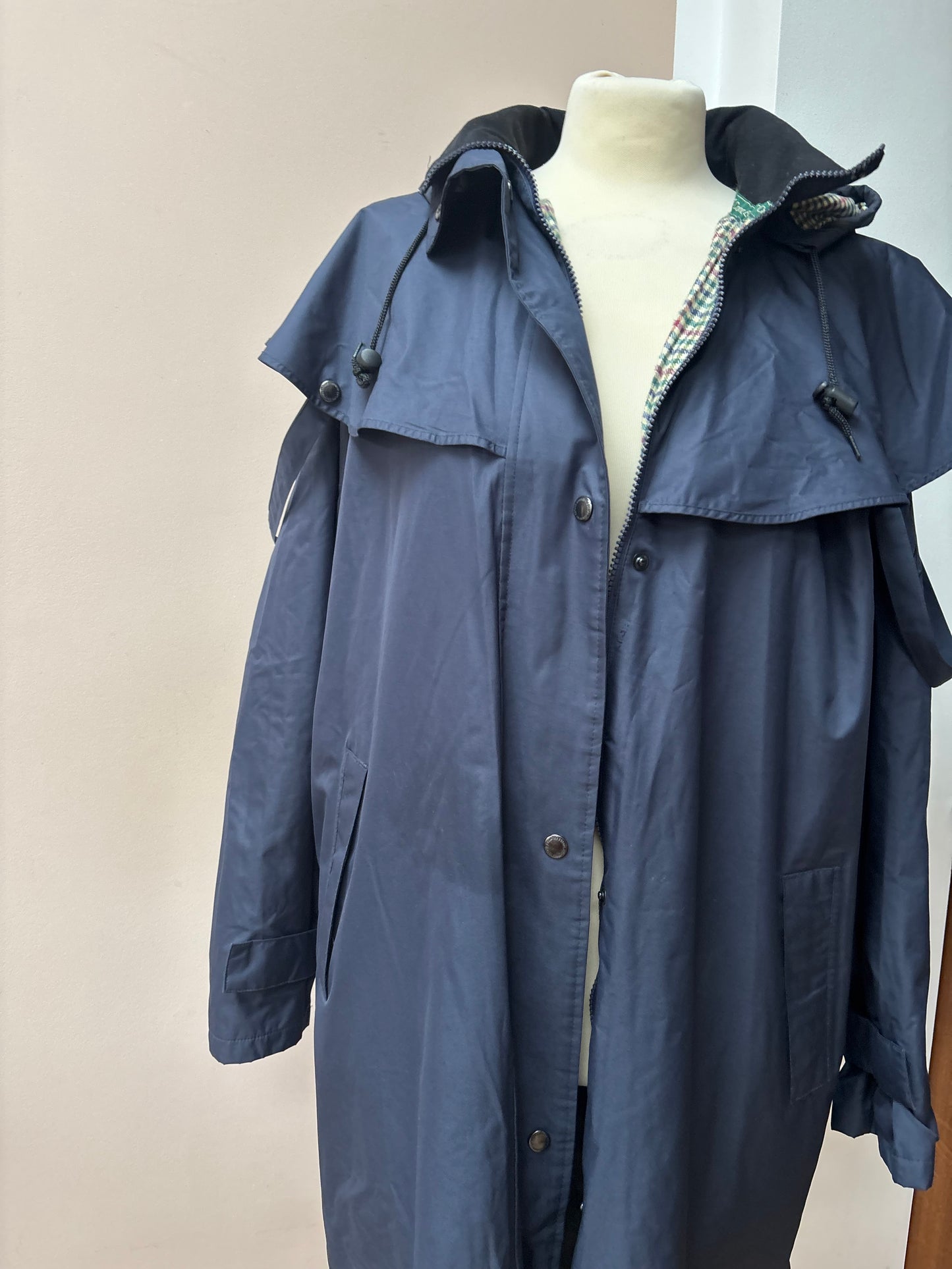 Vintage long navy waterproof jacket size 12/14