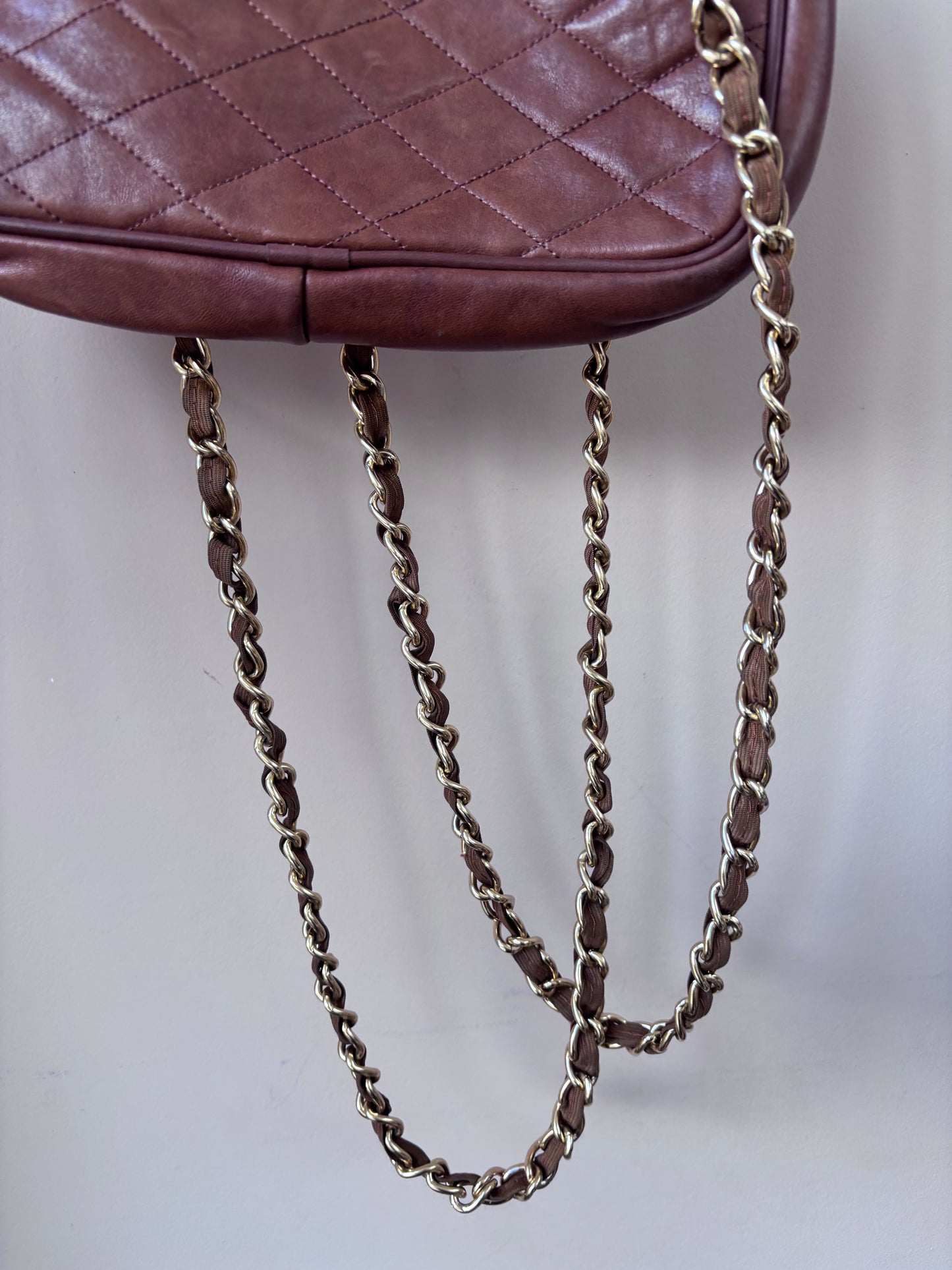 Brown quilted leather bag gold chain strap