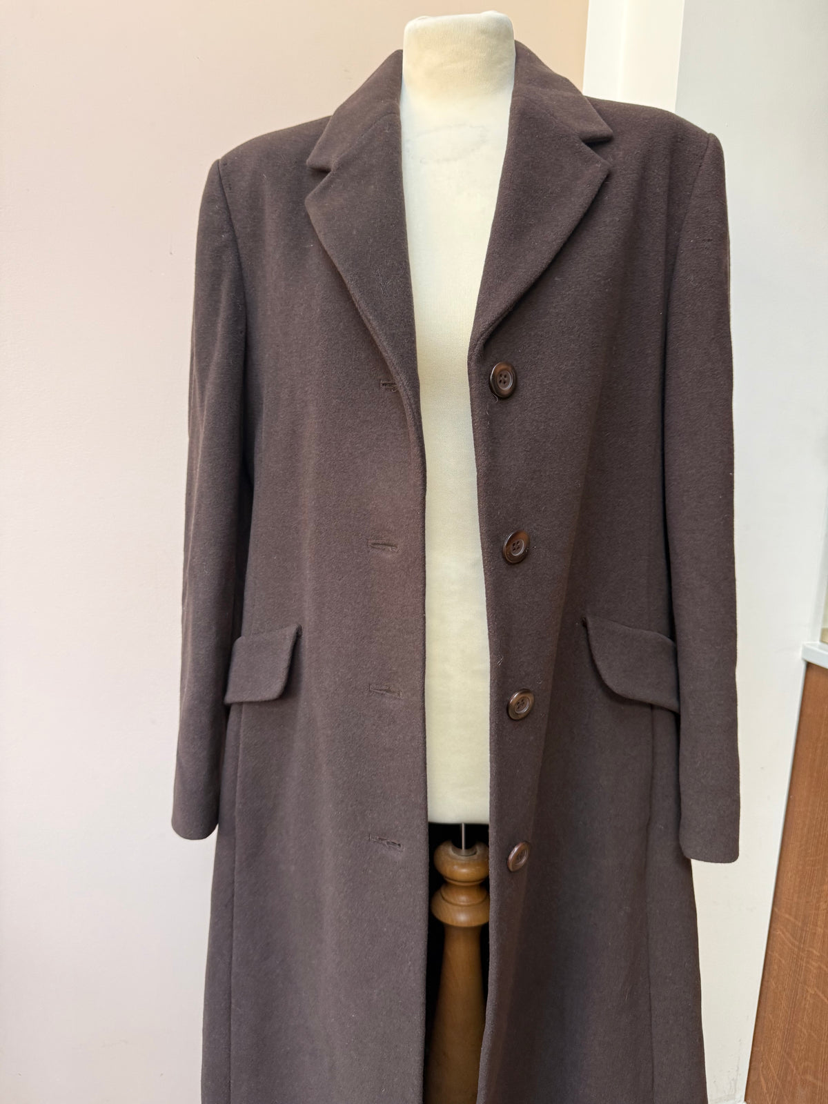 Vintage chocolate brown wool long coat size 12