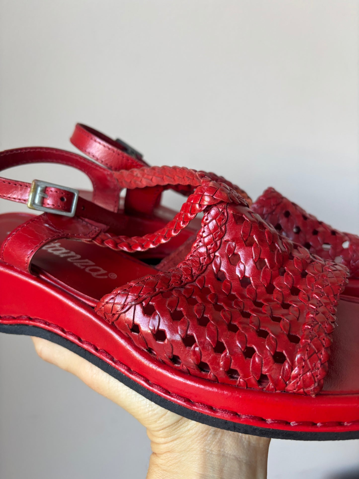 Vintage red leather sandals size UK5