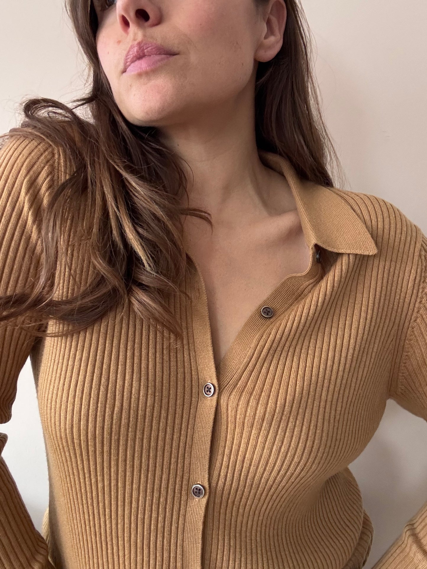 Brown ribbed wool cardigan size 12/14