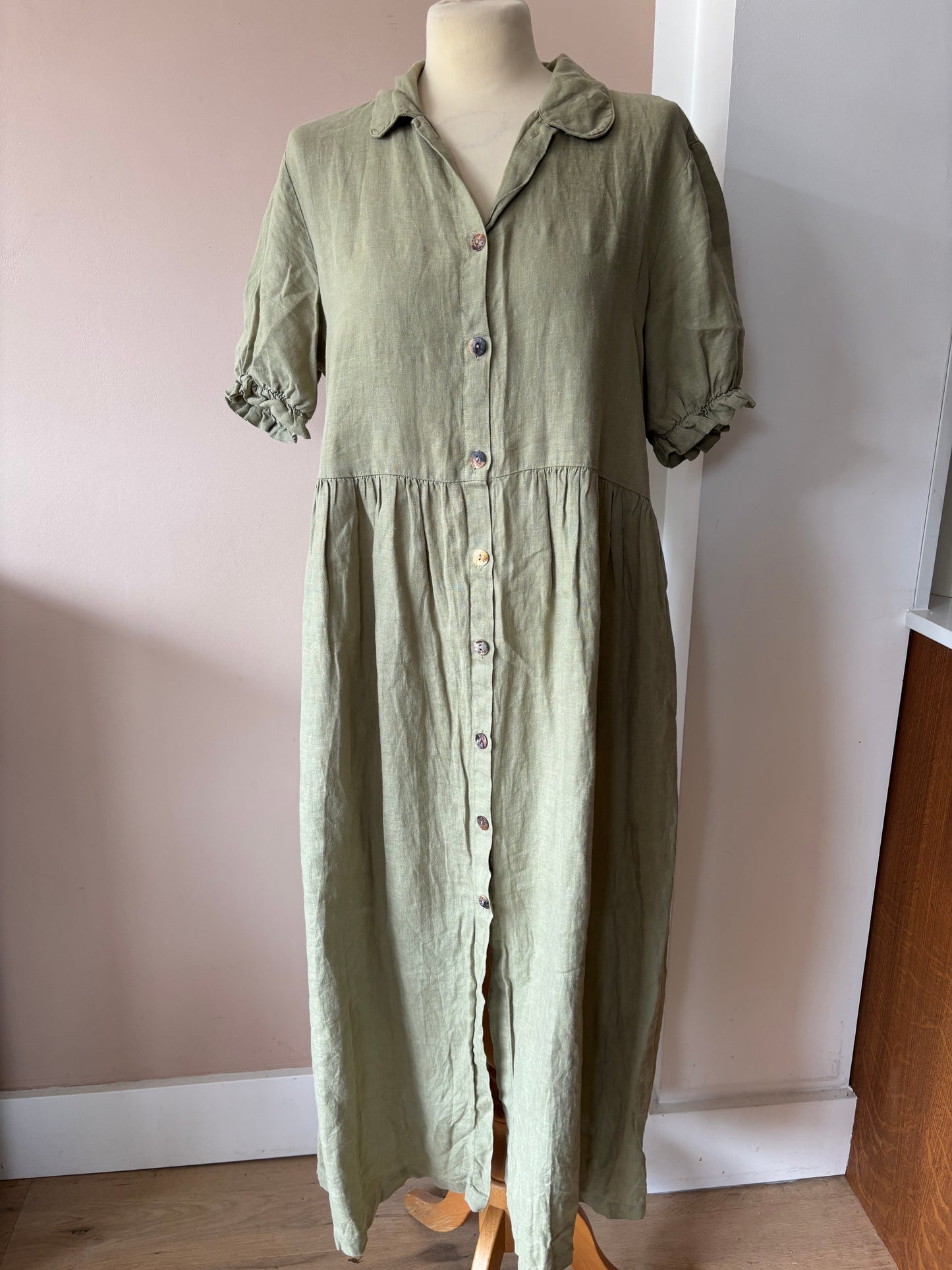 Sage green 100% linen dress wise 10