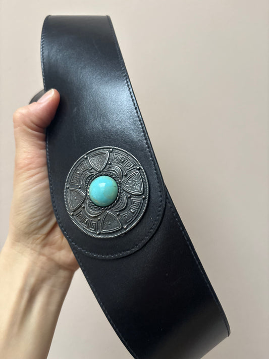 Vintage black leather waist belt size Small