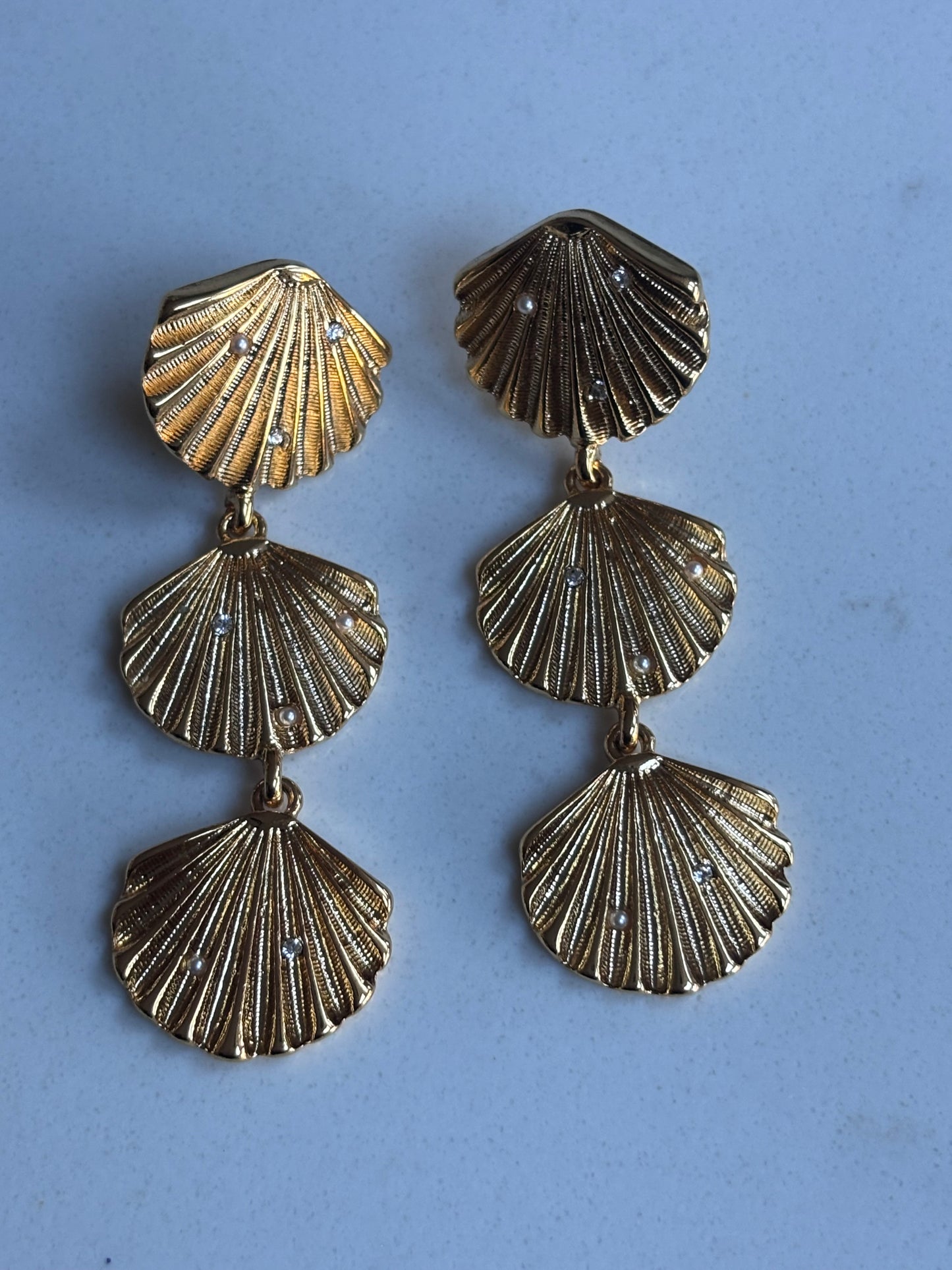 Gold three shell earrings