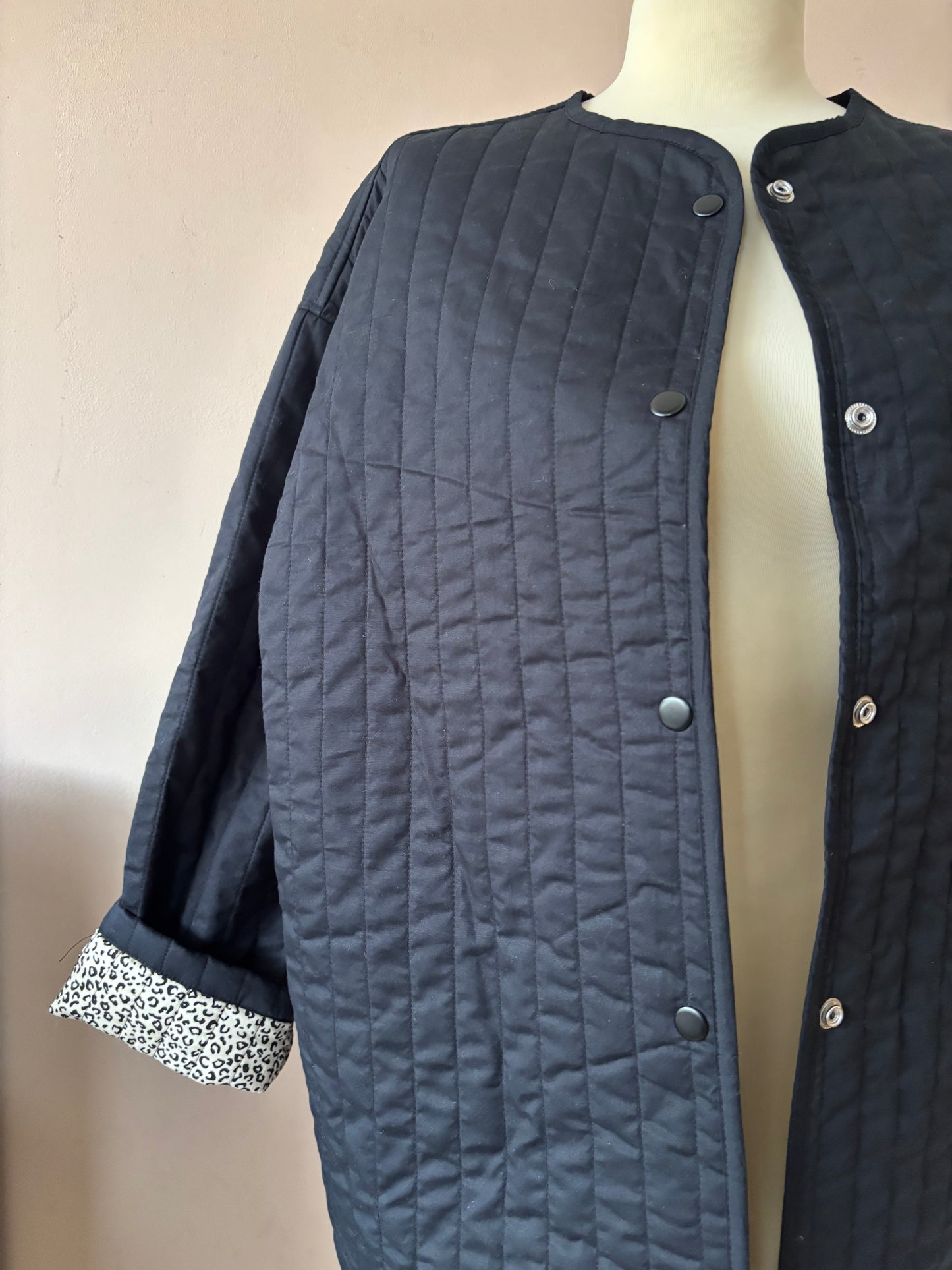Leopard print and black reversible quilted jacket size 12-16