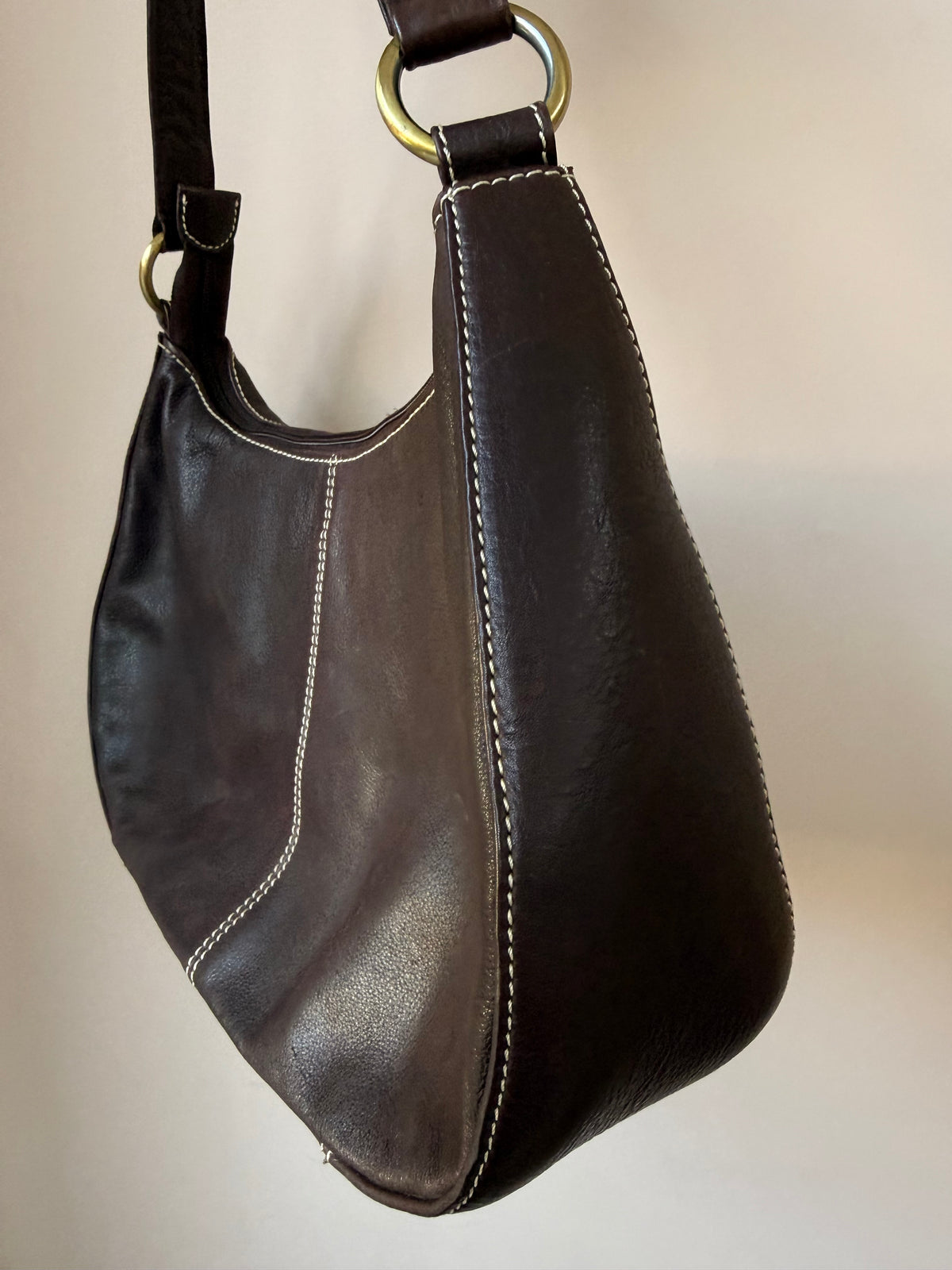 Chocolate brown leather shoulder bag