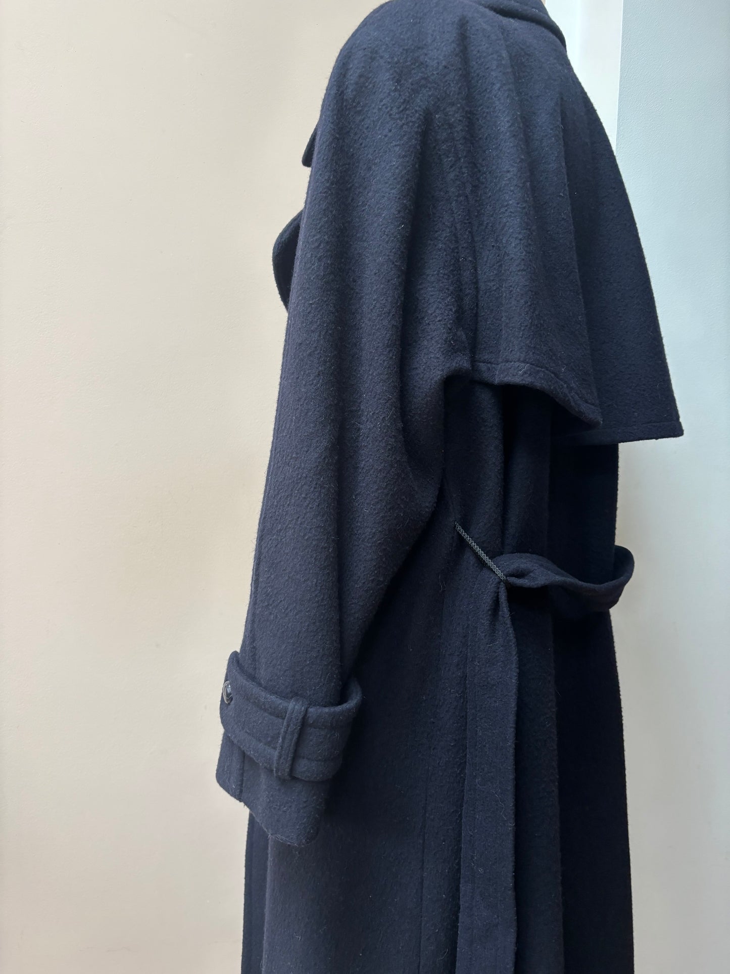 Wool cashmere mix dark navy blue long coat 12-16