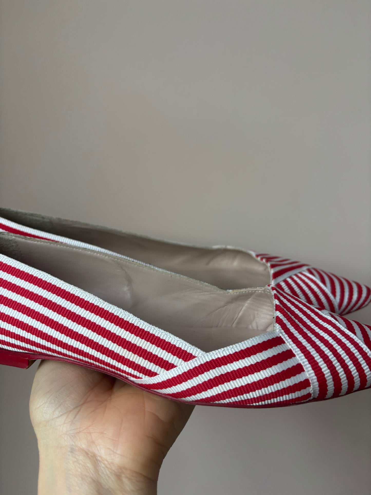 Red white striped flat shoes size 38.5