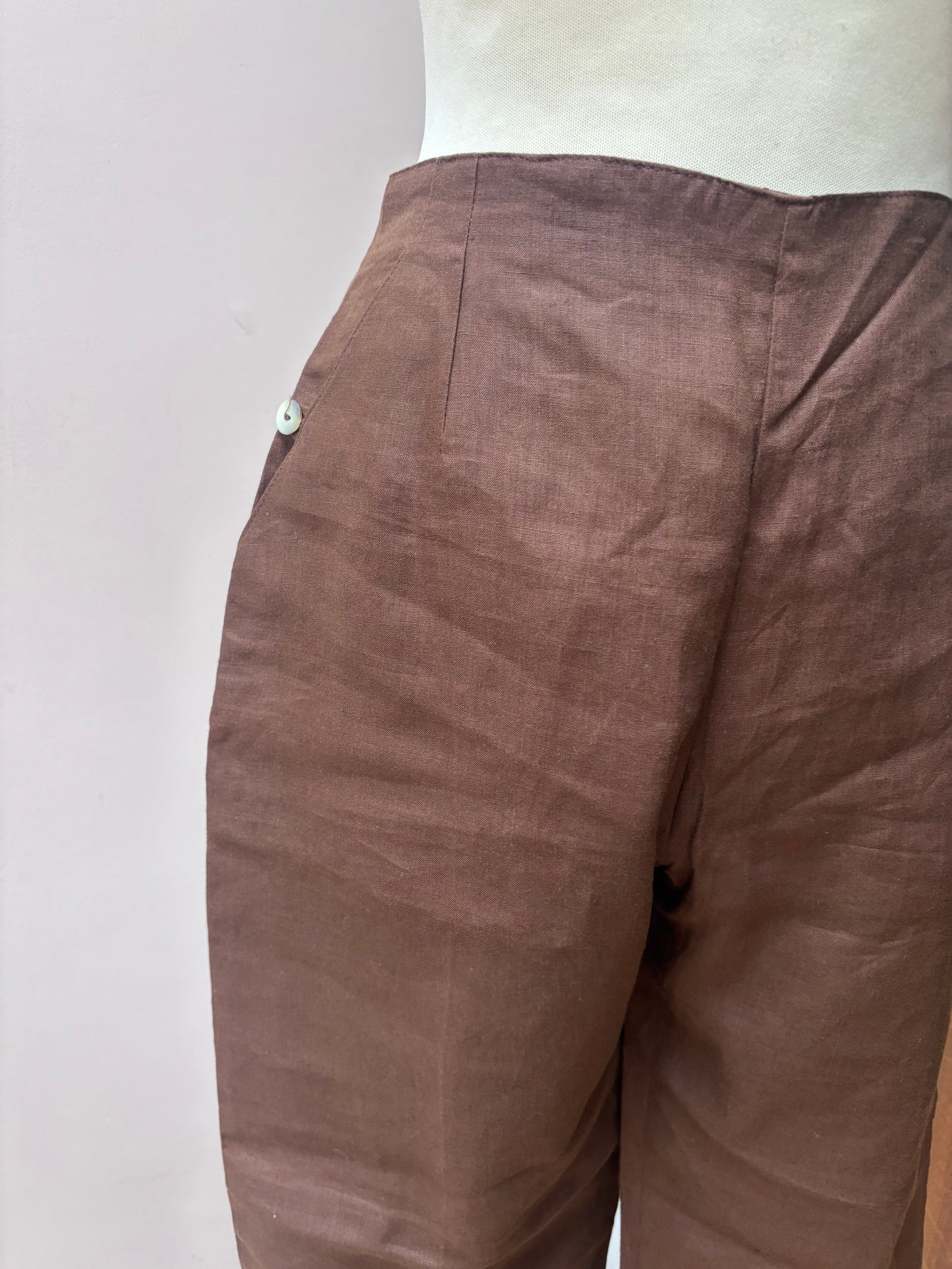 Vintage brown 100% linen trousers size 10