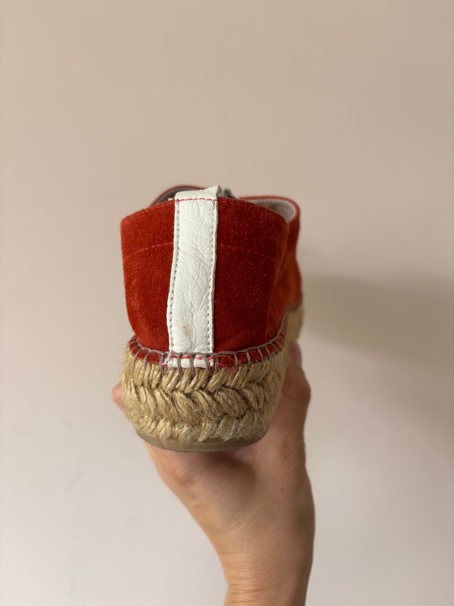 Orange suede zip front espadrilles size 5