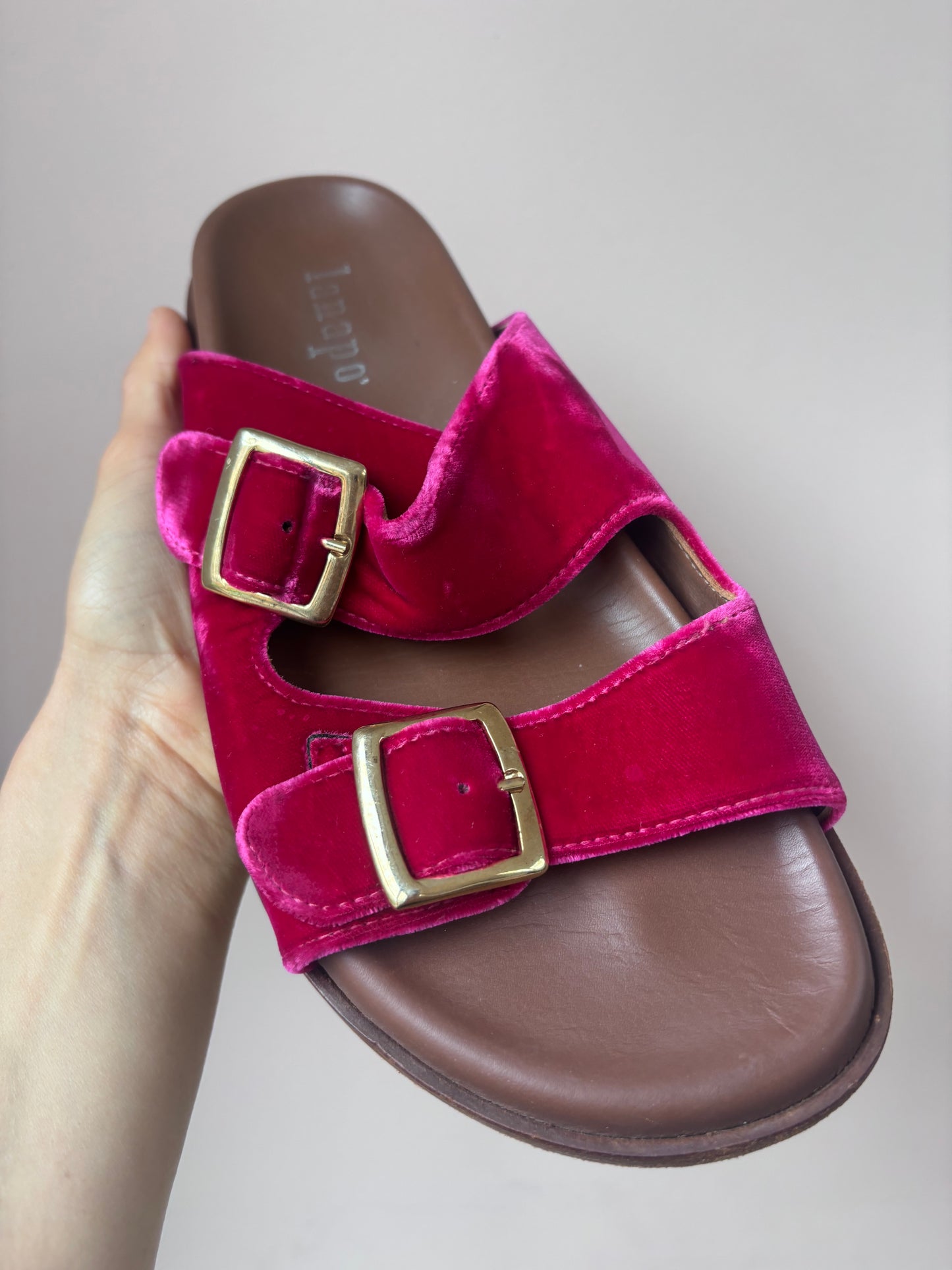 Pink velvet Lanapo sandals size UK5