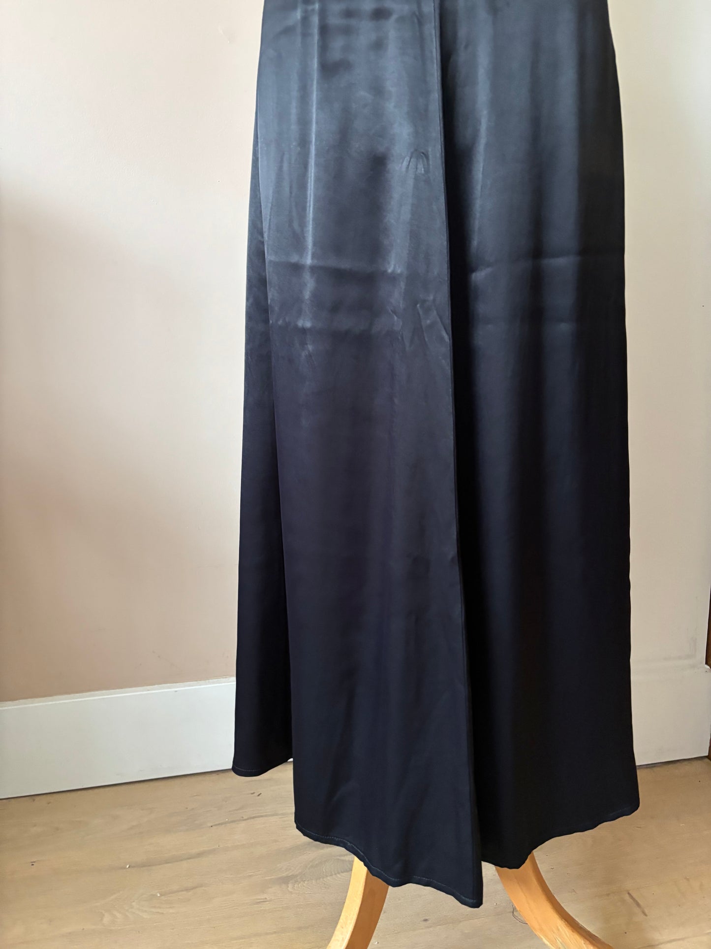 Black satin style long skirt size 10