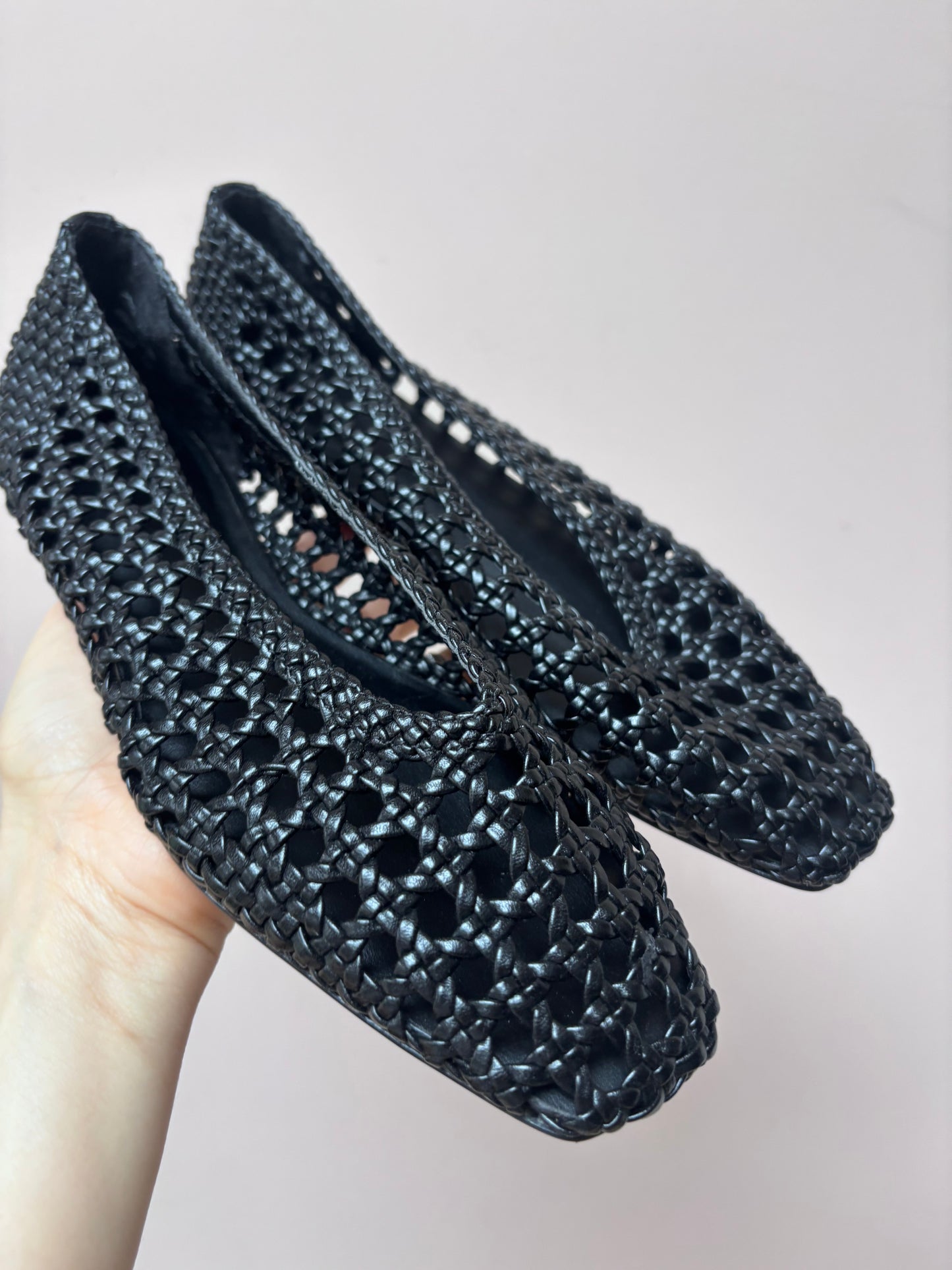 Black woven flats size 5