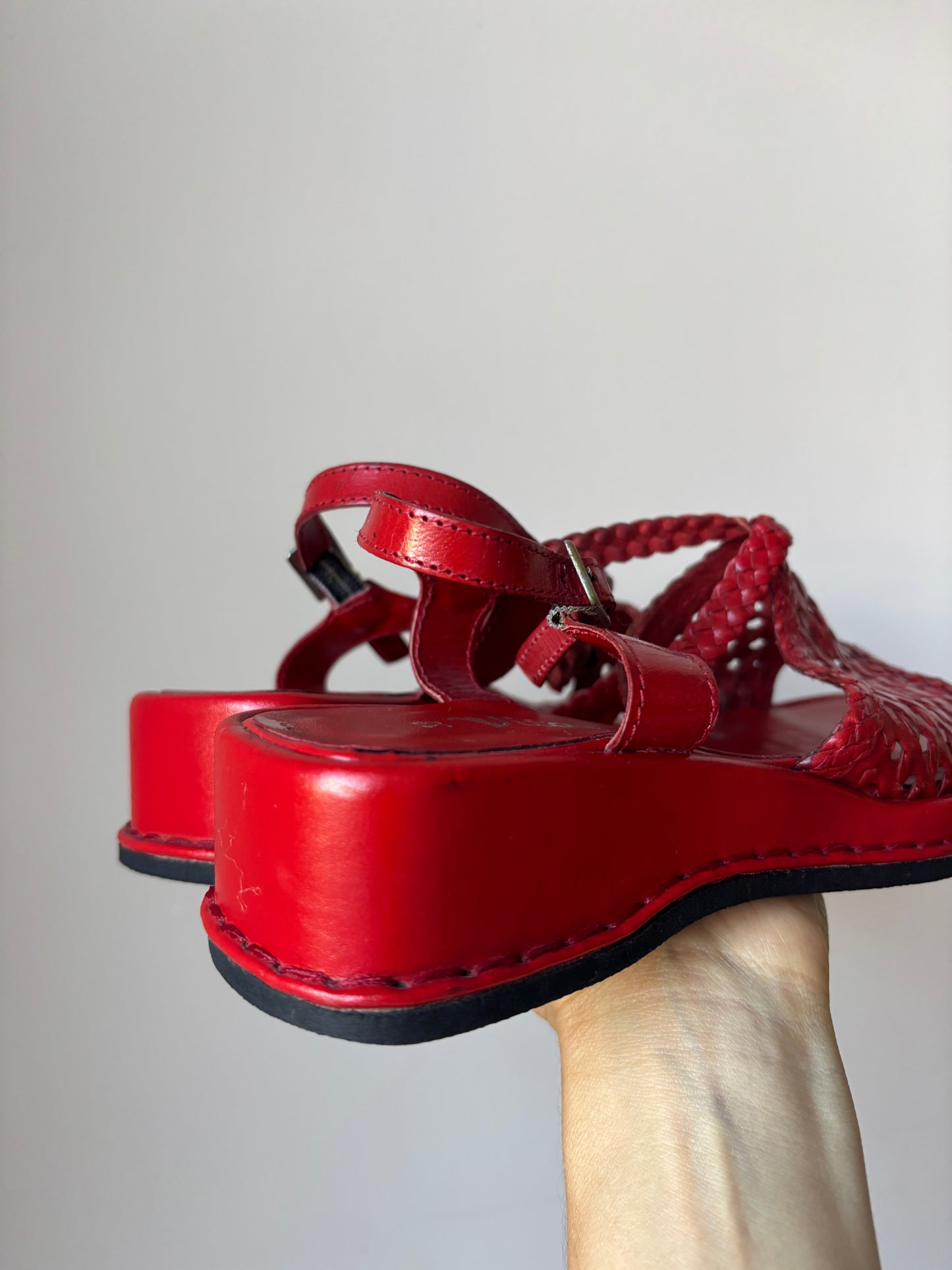 Vintage red leather sandals size UK5
