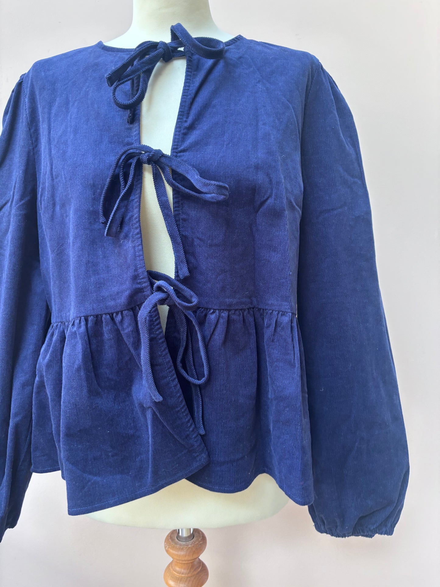 Navy tie front 100% cotton cord top size 14 BNWT