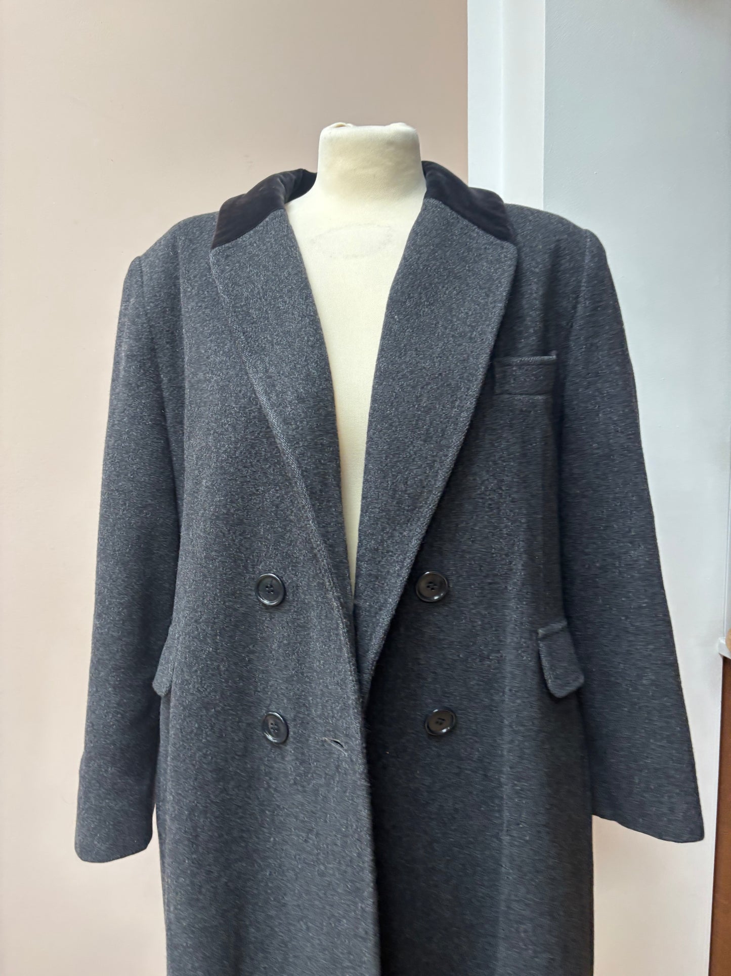 Charcoal grey wool coat velvet collar size 12