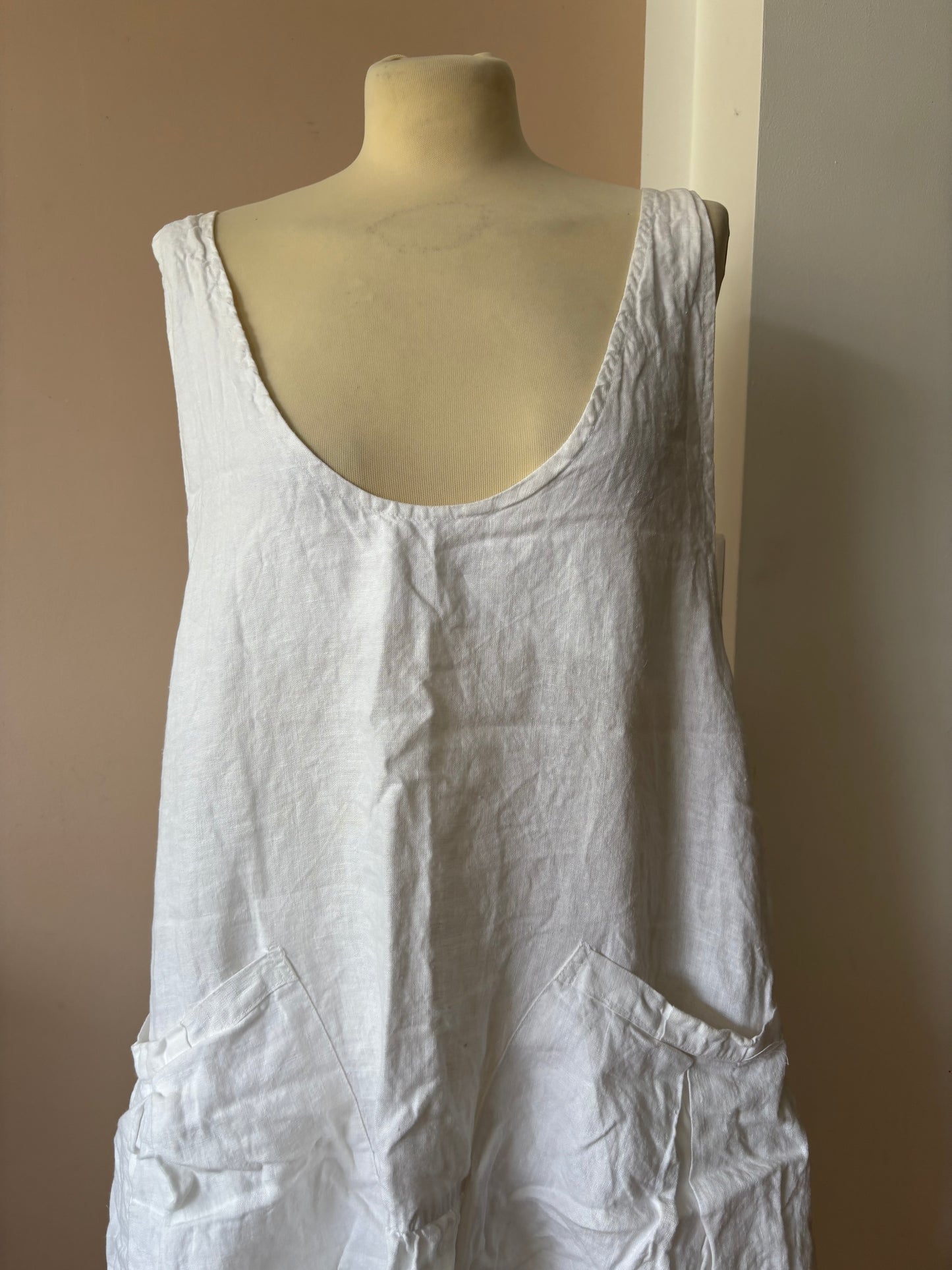 White 100% linen tunic dress size Large