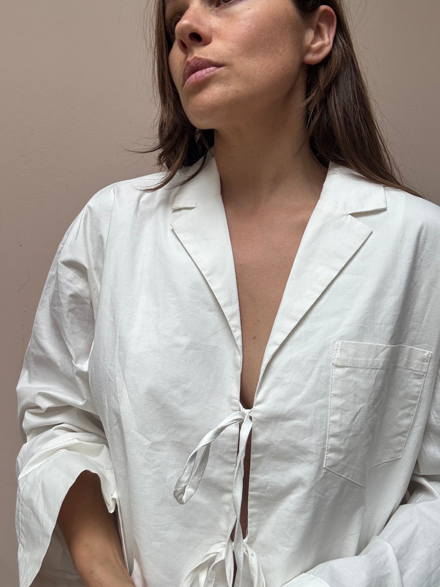 White front tie cotton shirt jacket size 12