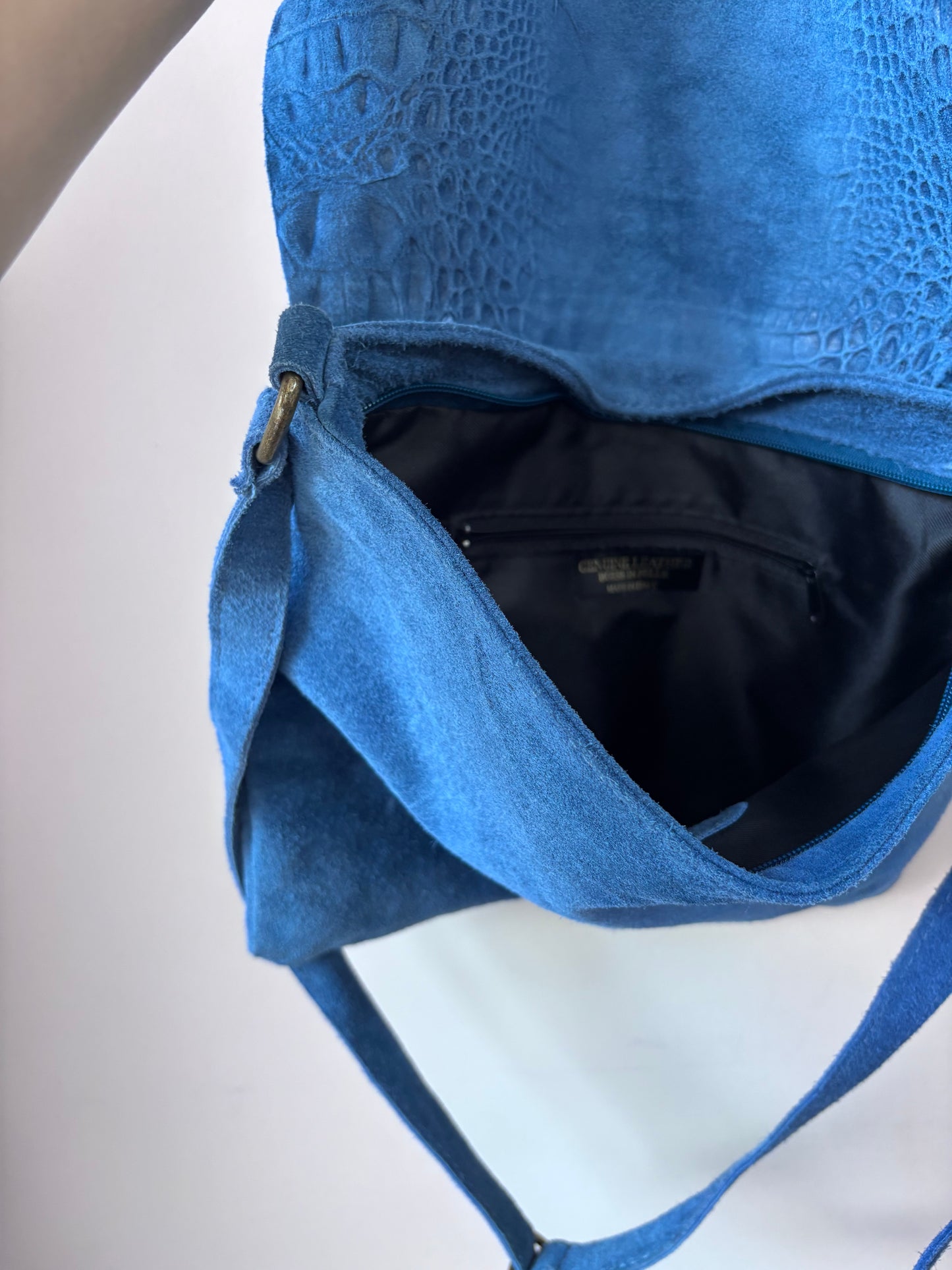 Blue suede leather bag