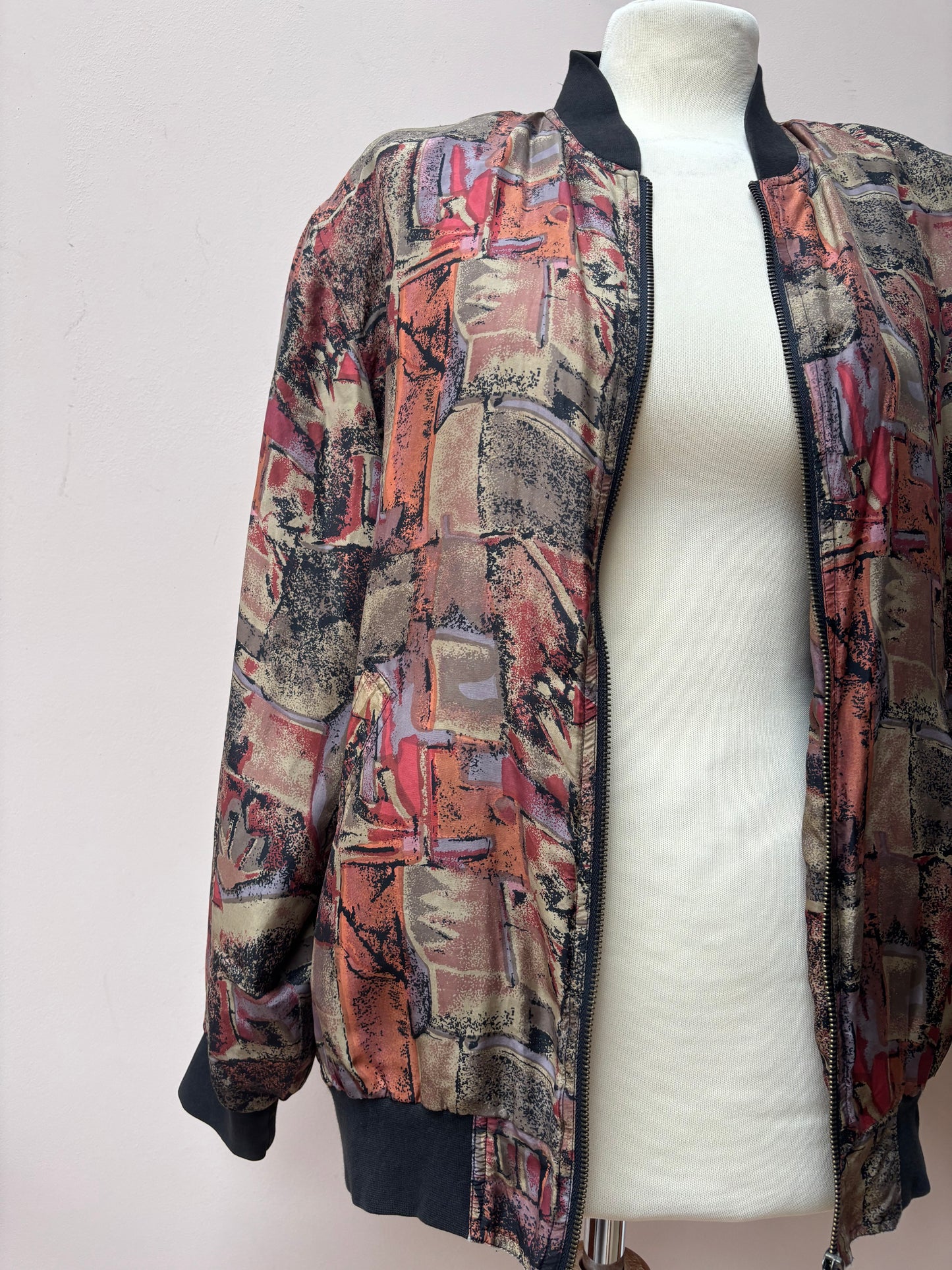 Vintage 100% silk bomber jacket size Medium