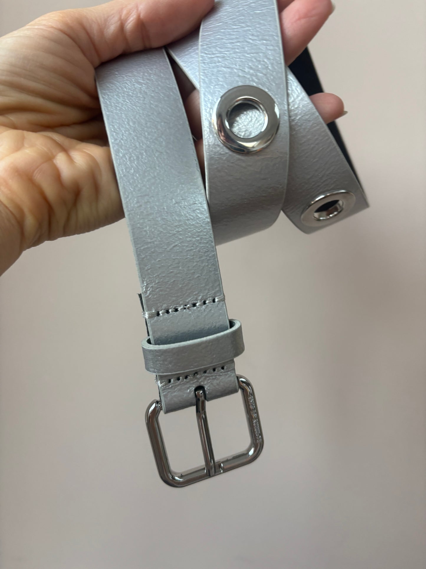 Tommy Jeans Silver leather belt with holes size Small