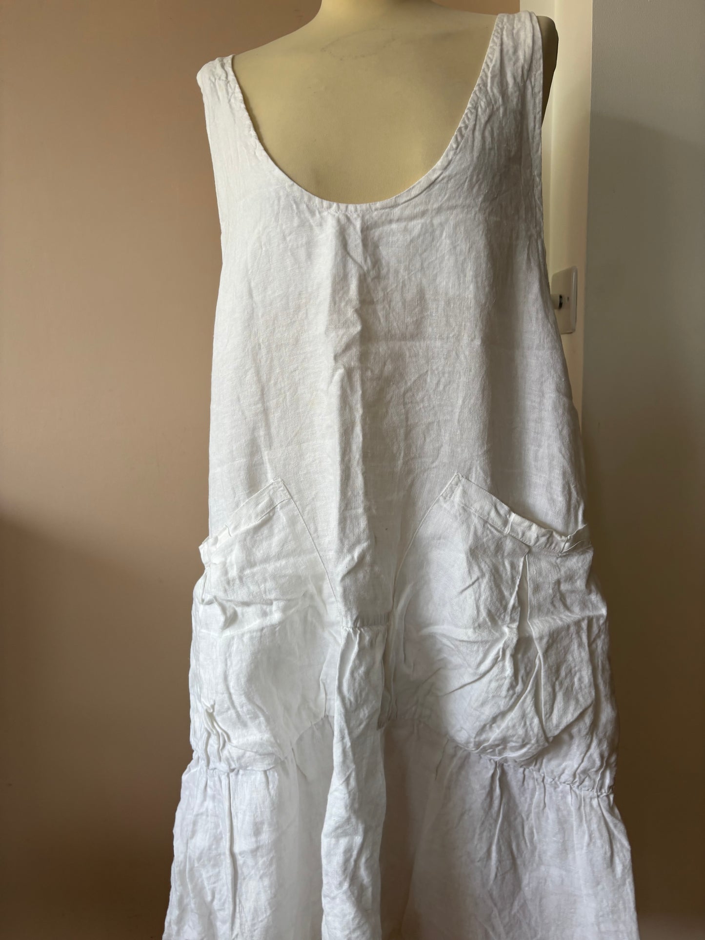White 100% linen tunic dress size Large