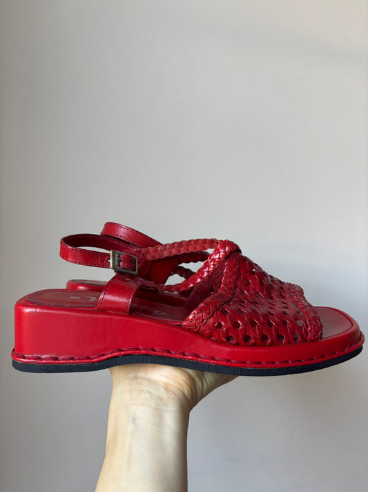 Vintage red leather sandals size UK5
