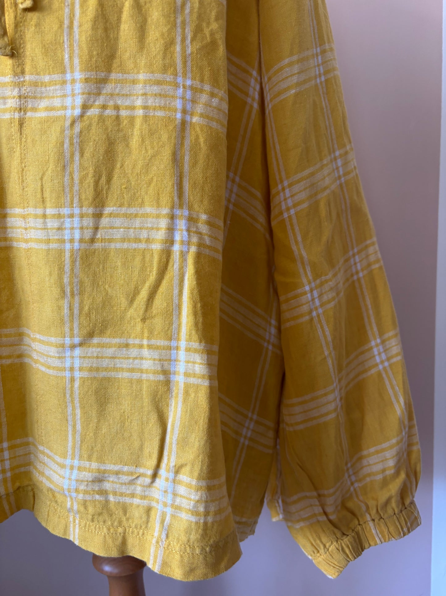 Yellow check 100% linen top size 20
