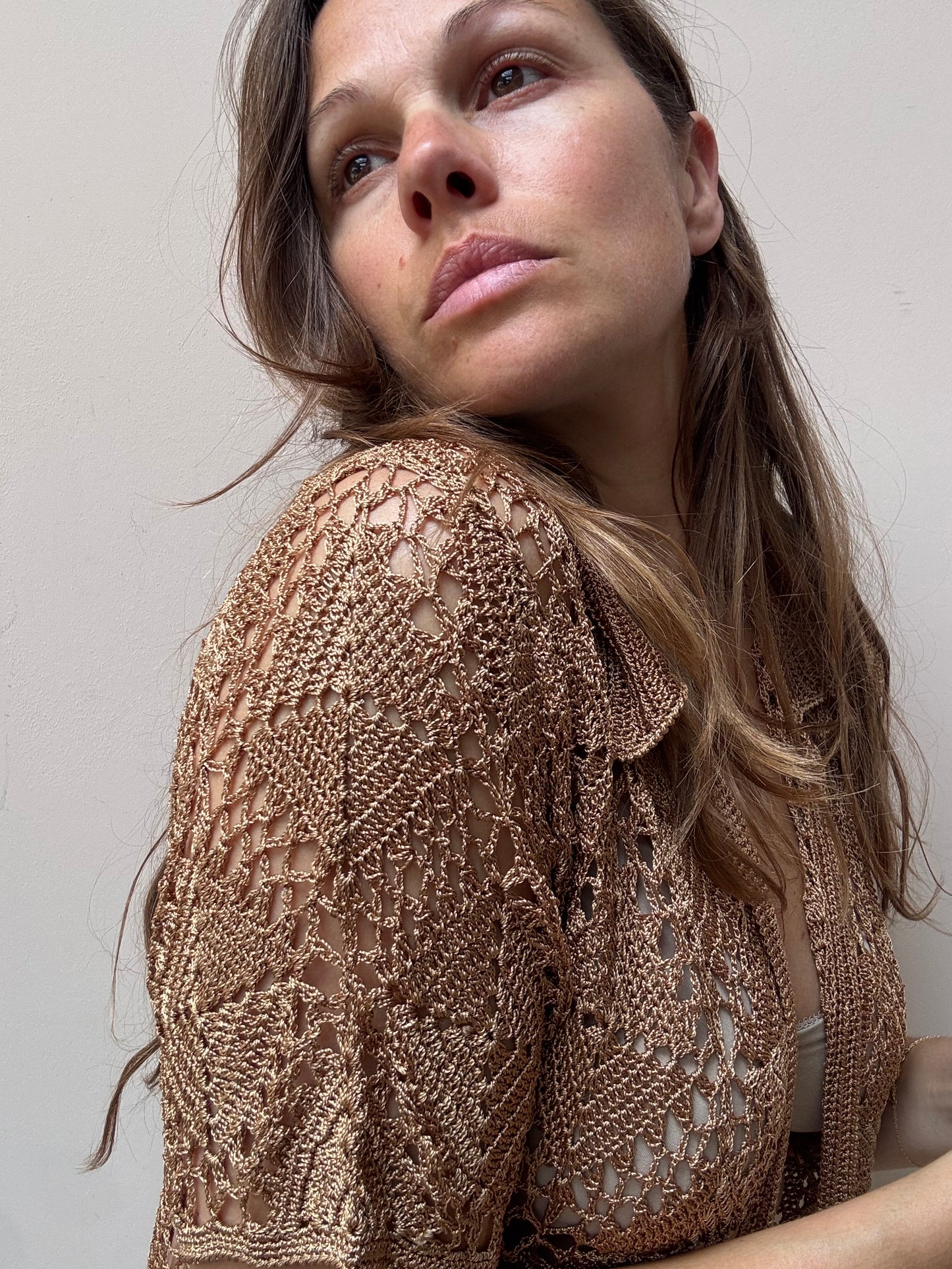 Brown gold crochet top size L