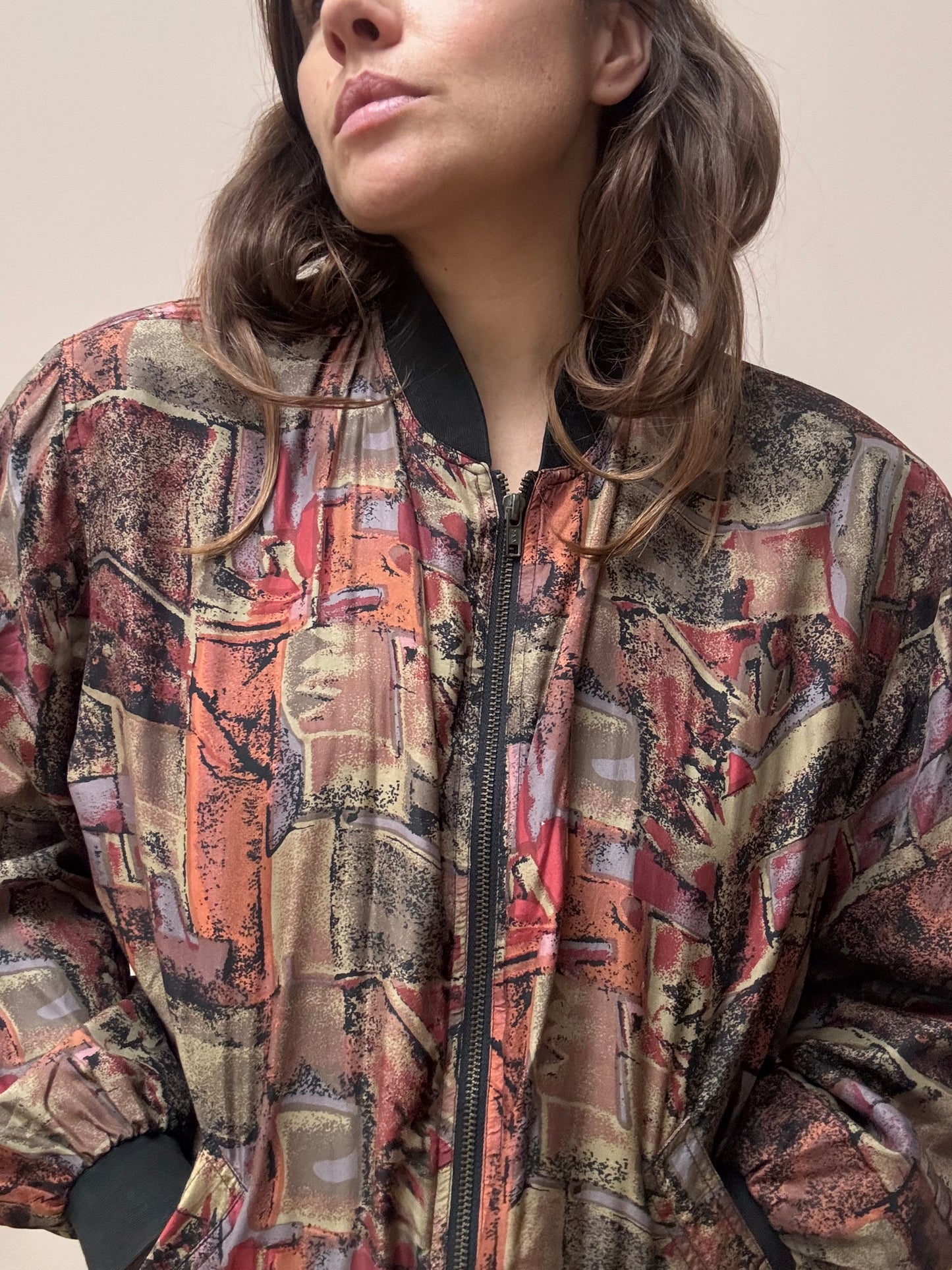 Vintage 100% silk bomber jacket size Medium