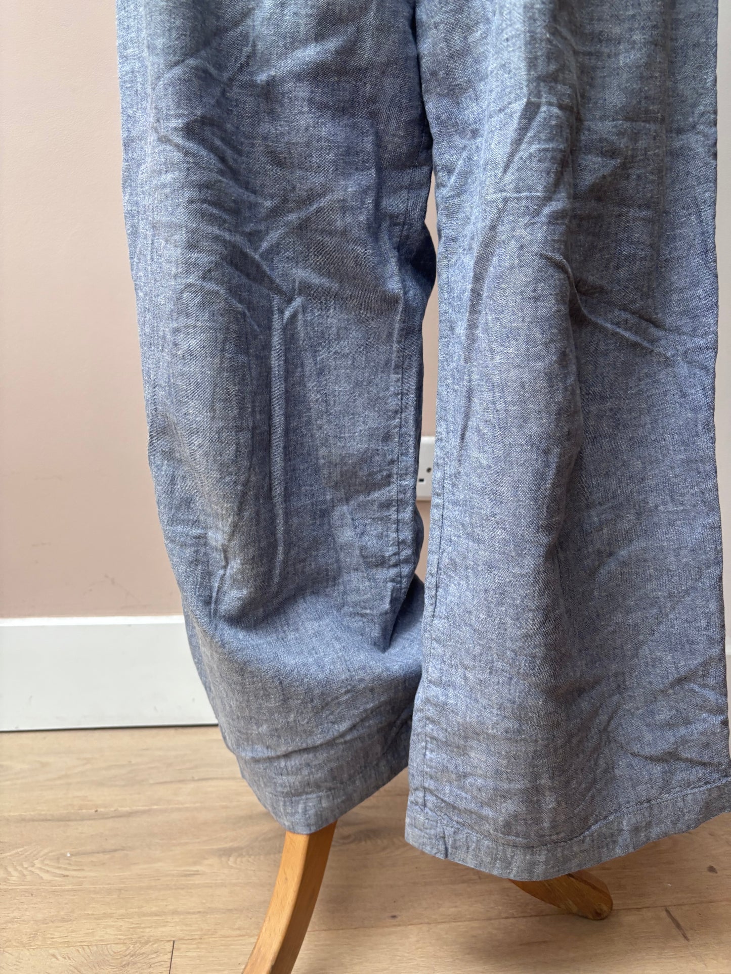 Blue 100% linen wide leg trousers size 10