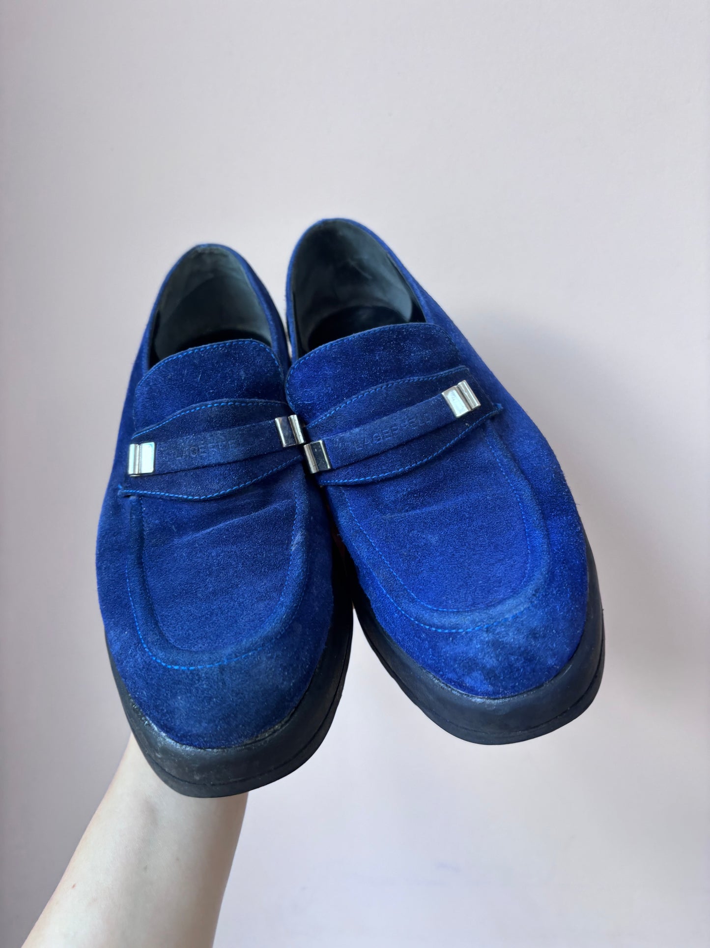 Lagerfeld blue suede loafers size 5