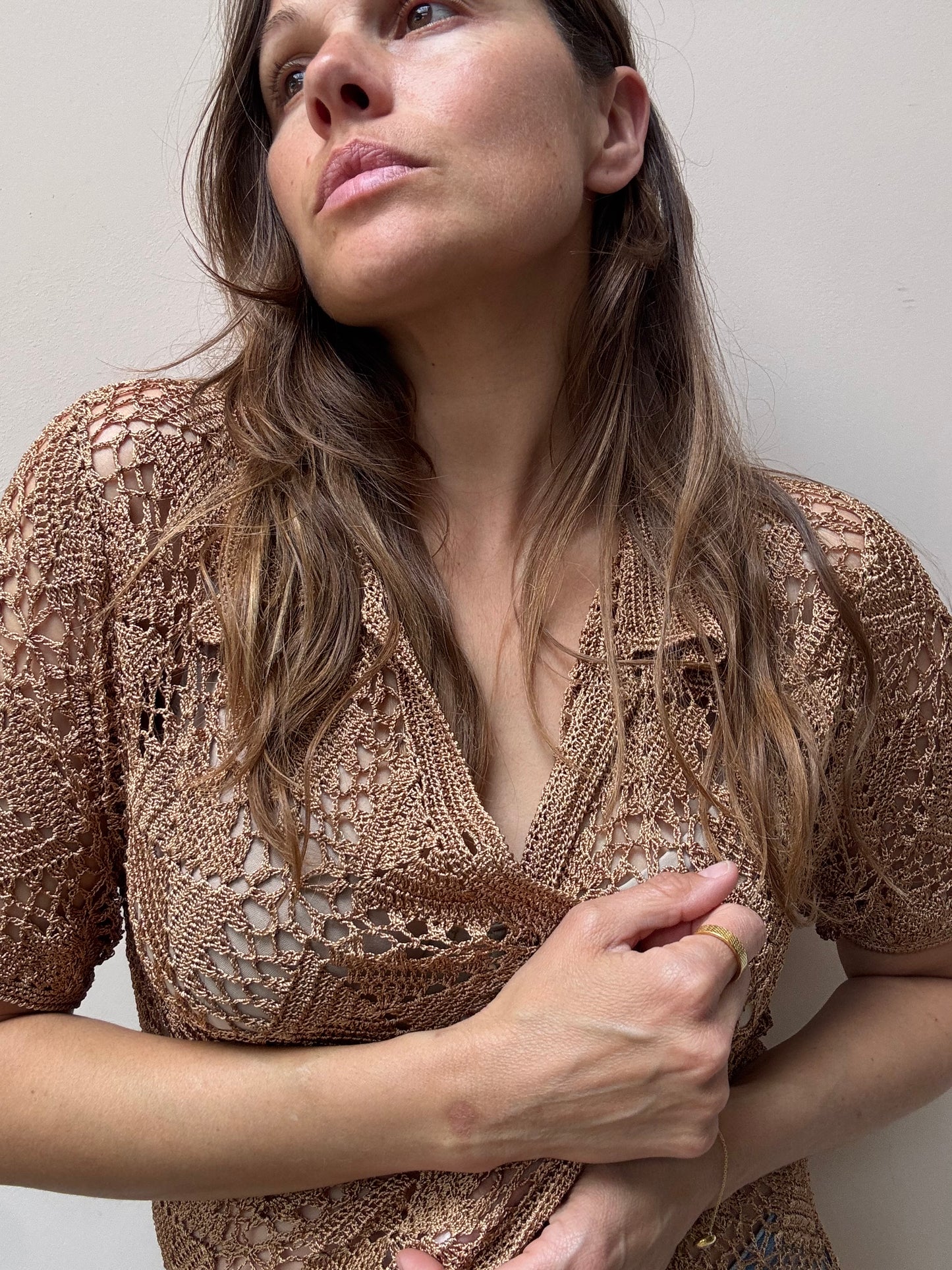 Brown gold crochet top size L