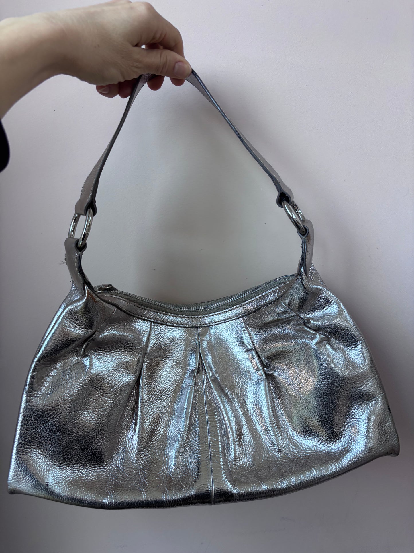 Silver leather handbag