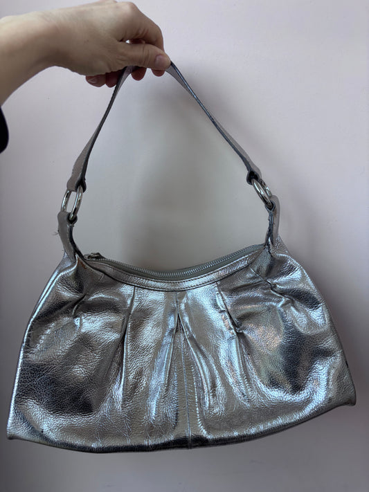 Silver leather handbag