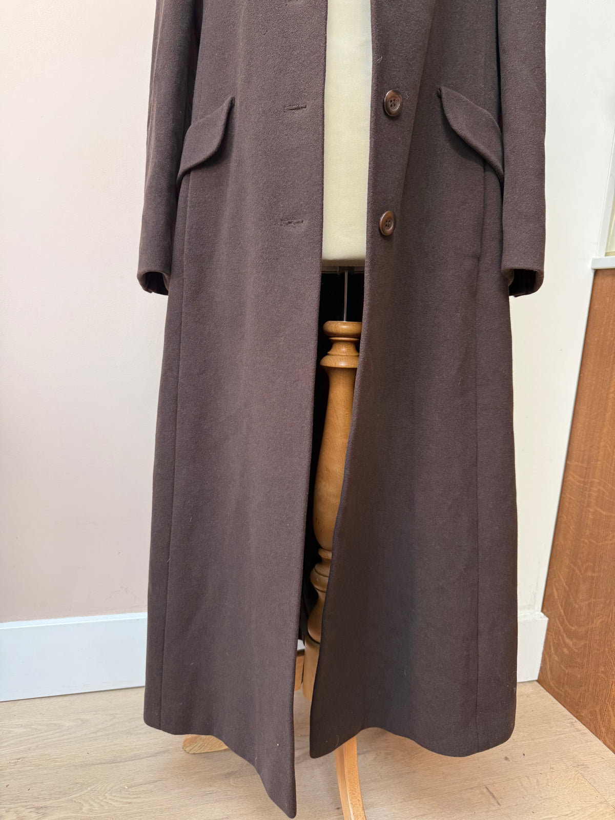 Vintage chocolate brown wool long coat size 12