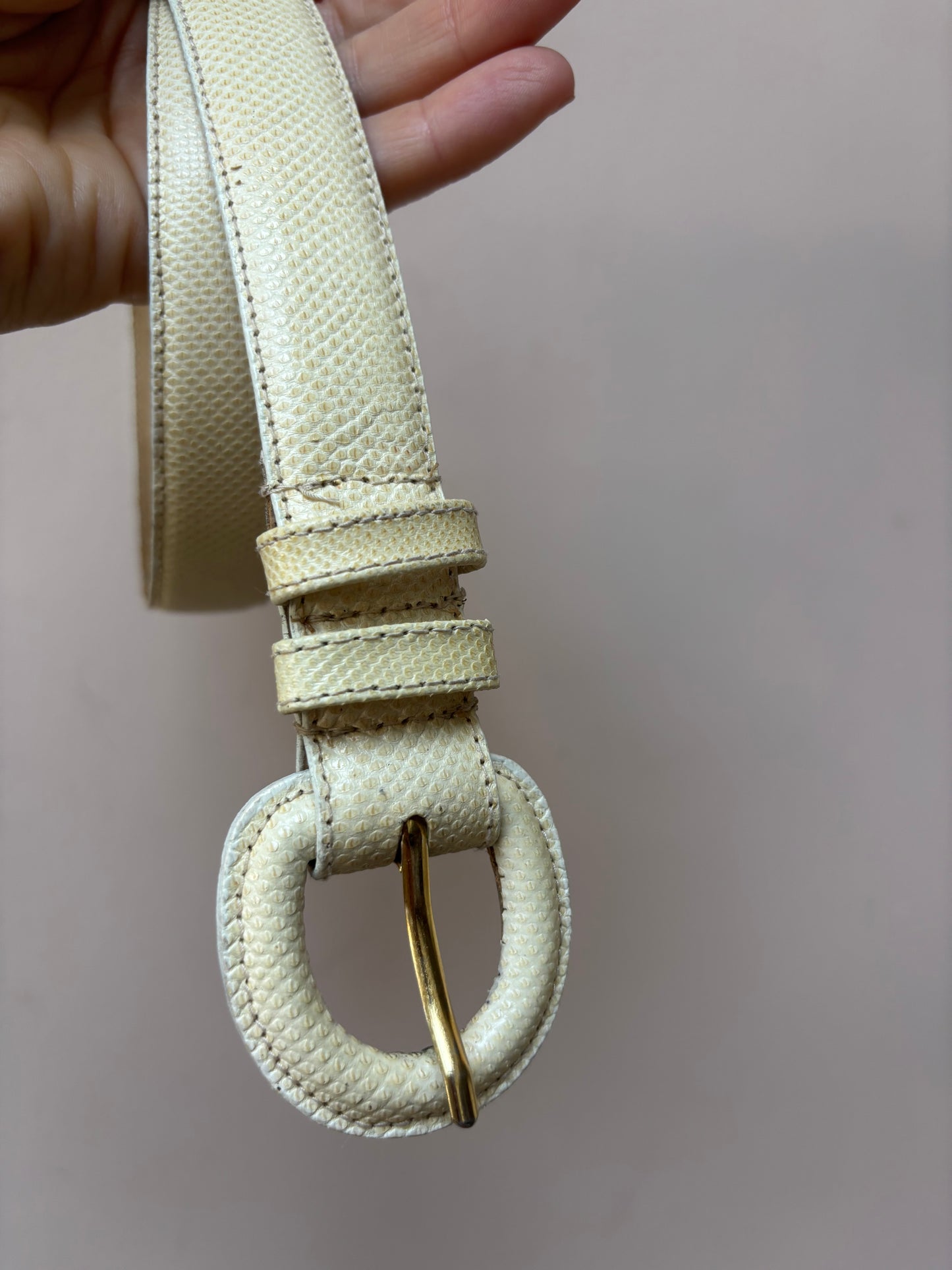 Vintage cream leather waist belt size small