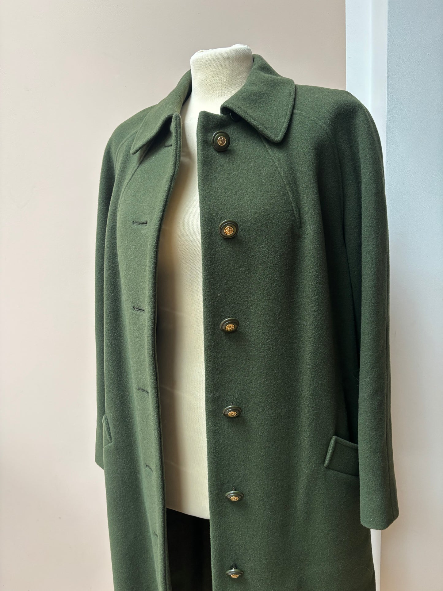 Vintage Green 100% wool long coat size 10/12