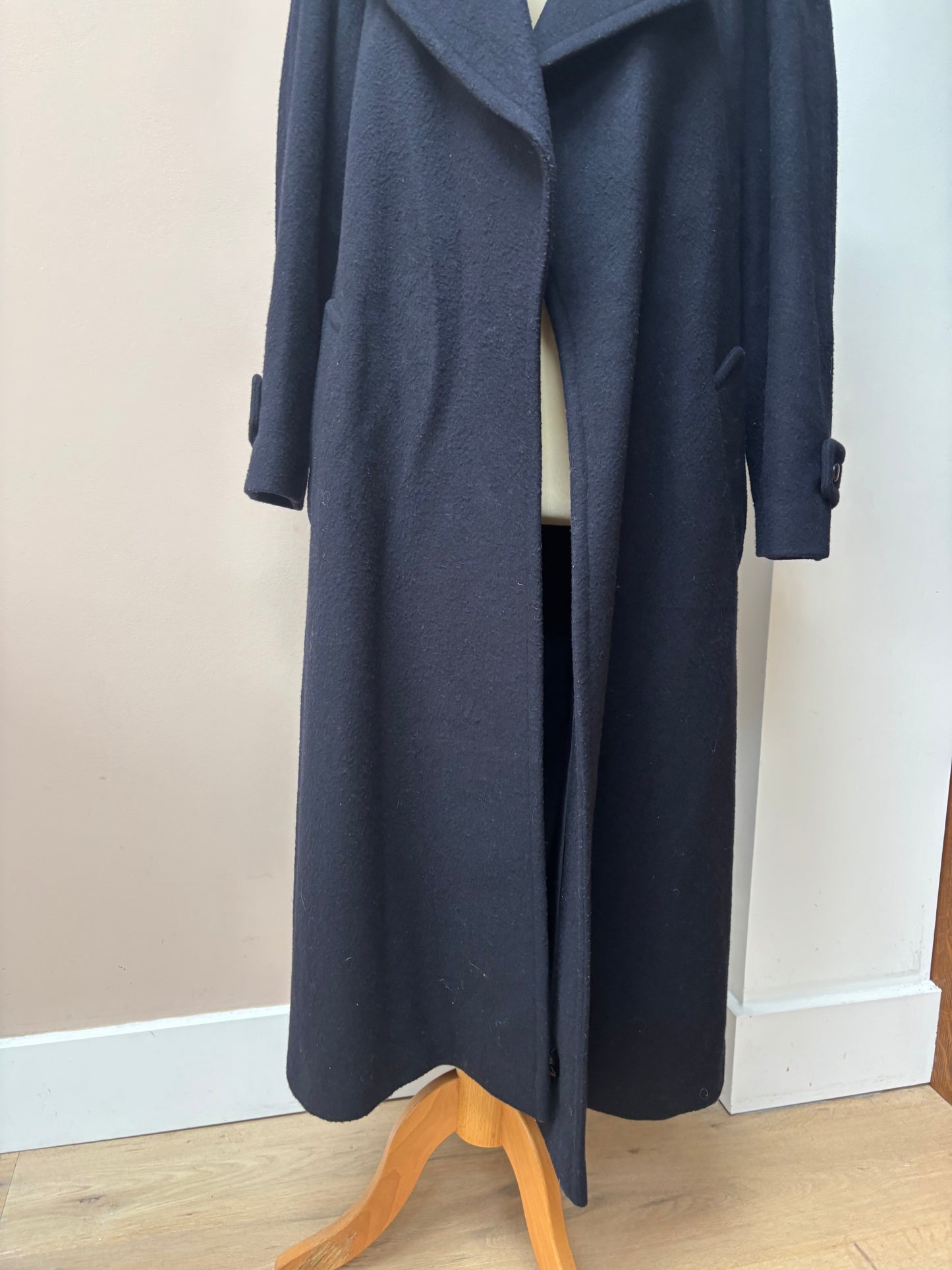 Wool cashmere mix dark navy blue long coat 12-16