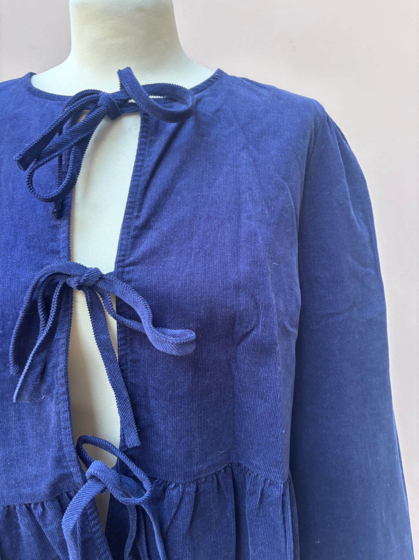 Navy tie front 100% cotton cord top size 14 BNWT