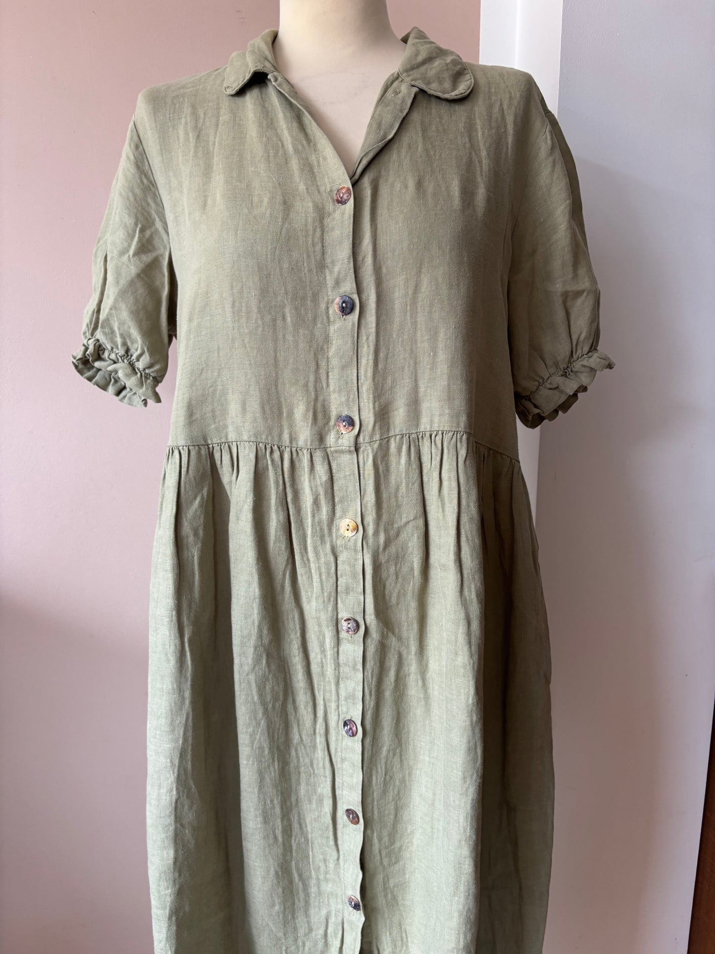 Sage green 100% linen dress wise 10